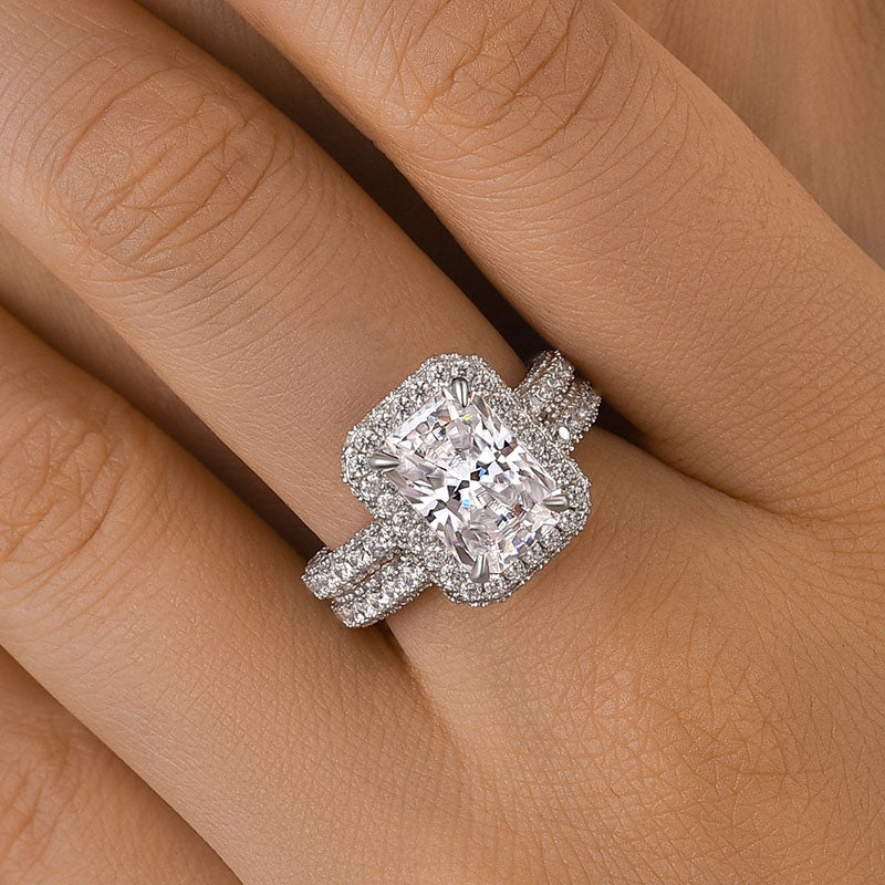 Louily Luxury Halo Radiant Cut Wedding Ring Set – louilyjewelry
