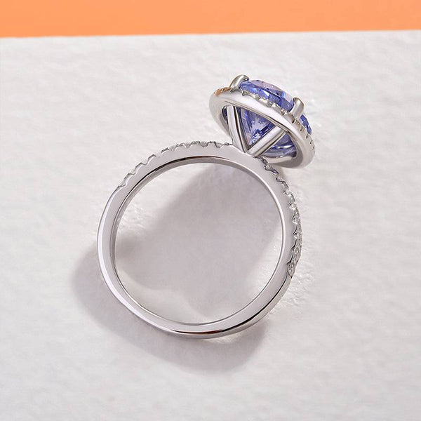 Louily Blue Sapphire Halo Oval Cut Engagement Ring for Women In Sterling Silver - louilyjewelry
