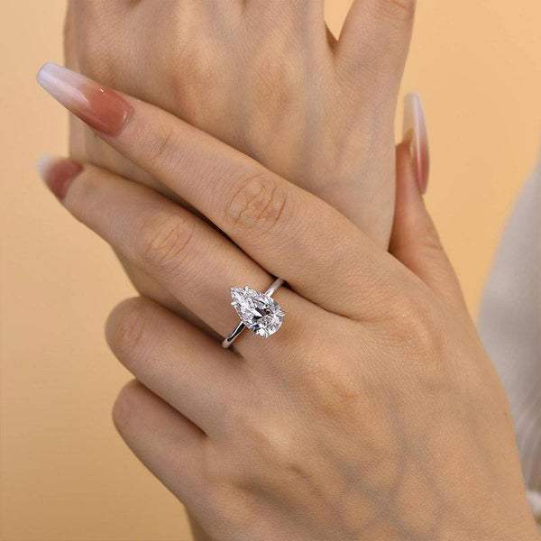 Louily Classic Pear Cut Engagement Ring In Sterling Silver - louilyjewelry