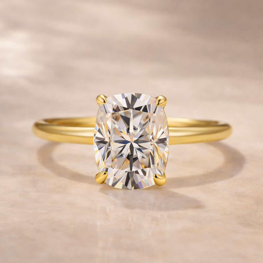 Moissanite 2.5 Ct Cushion Cut Solitaire Yellow Gold Promise Ring For Women - louilyjewelry