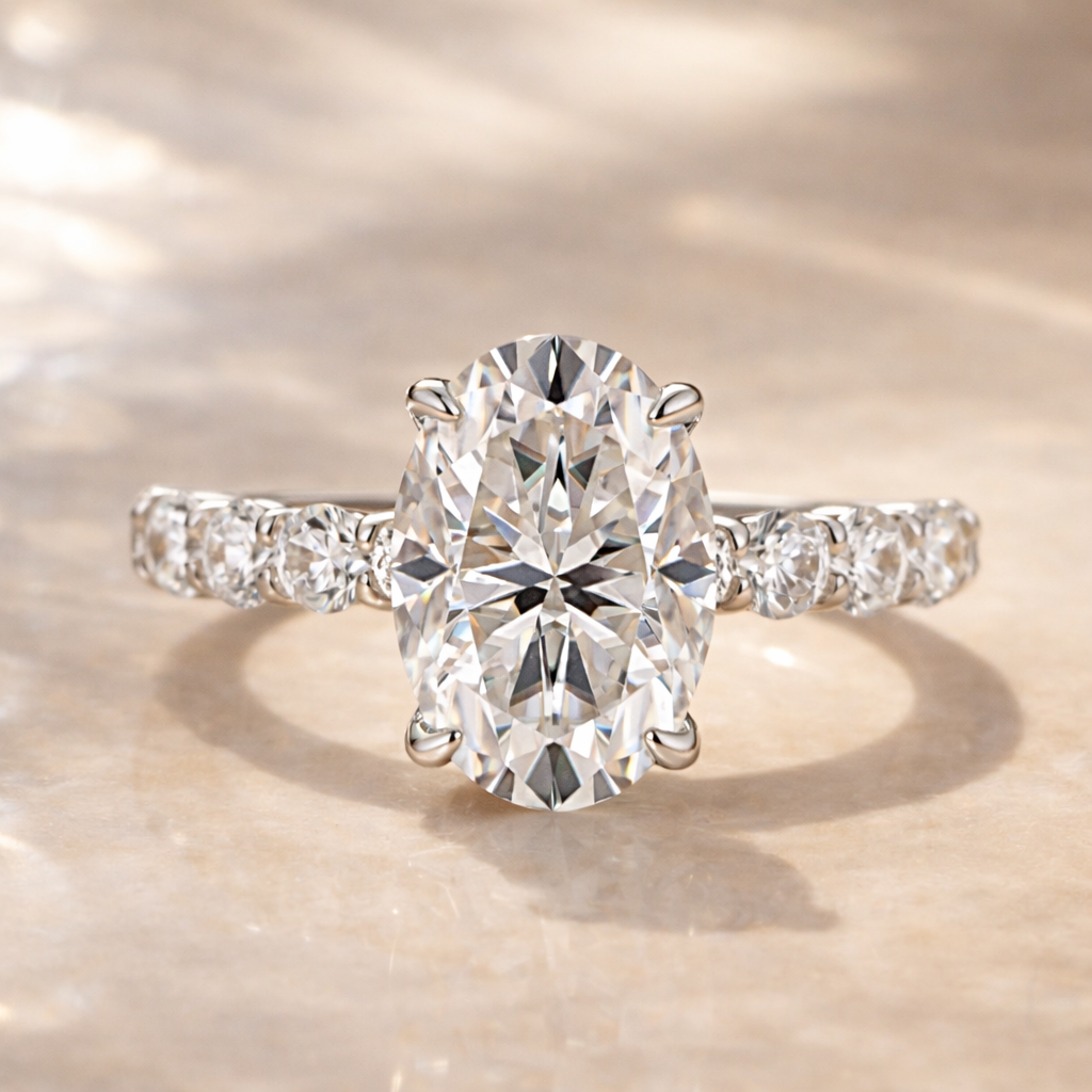 Moissanite 4.0Ct Oval Cut Hidden Halo Engagement Ring - louilyjewelry
