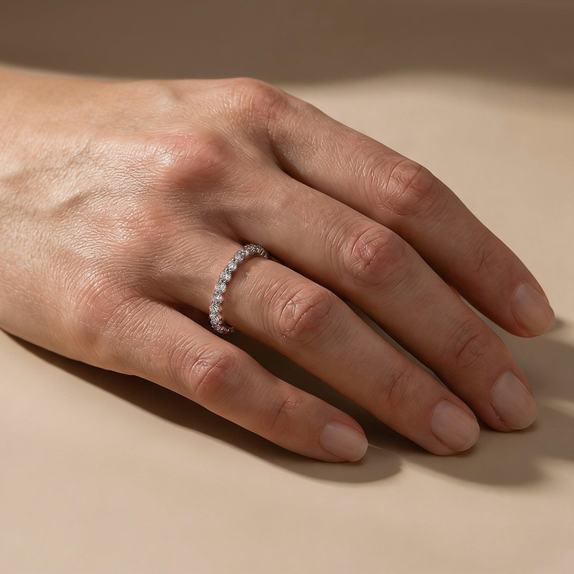 Louily Moissanite 0.5 Ct Round Cut Pave Wedding Band - louilyjewelry