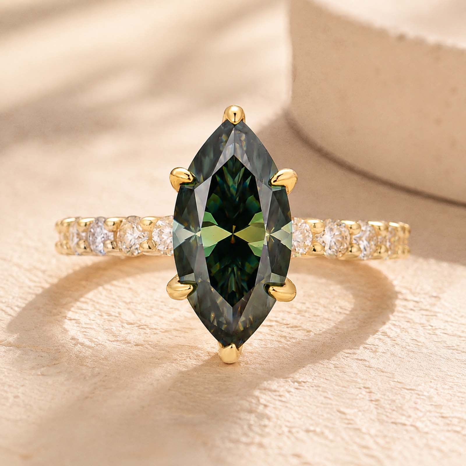 S925 Moissanite 3.0 Ct Marquise Cut Side Stone Yellow Gold Engagement Ring/Wedding Set In Sterling Silver