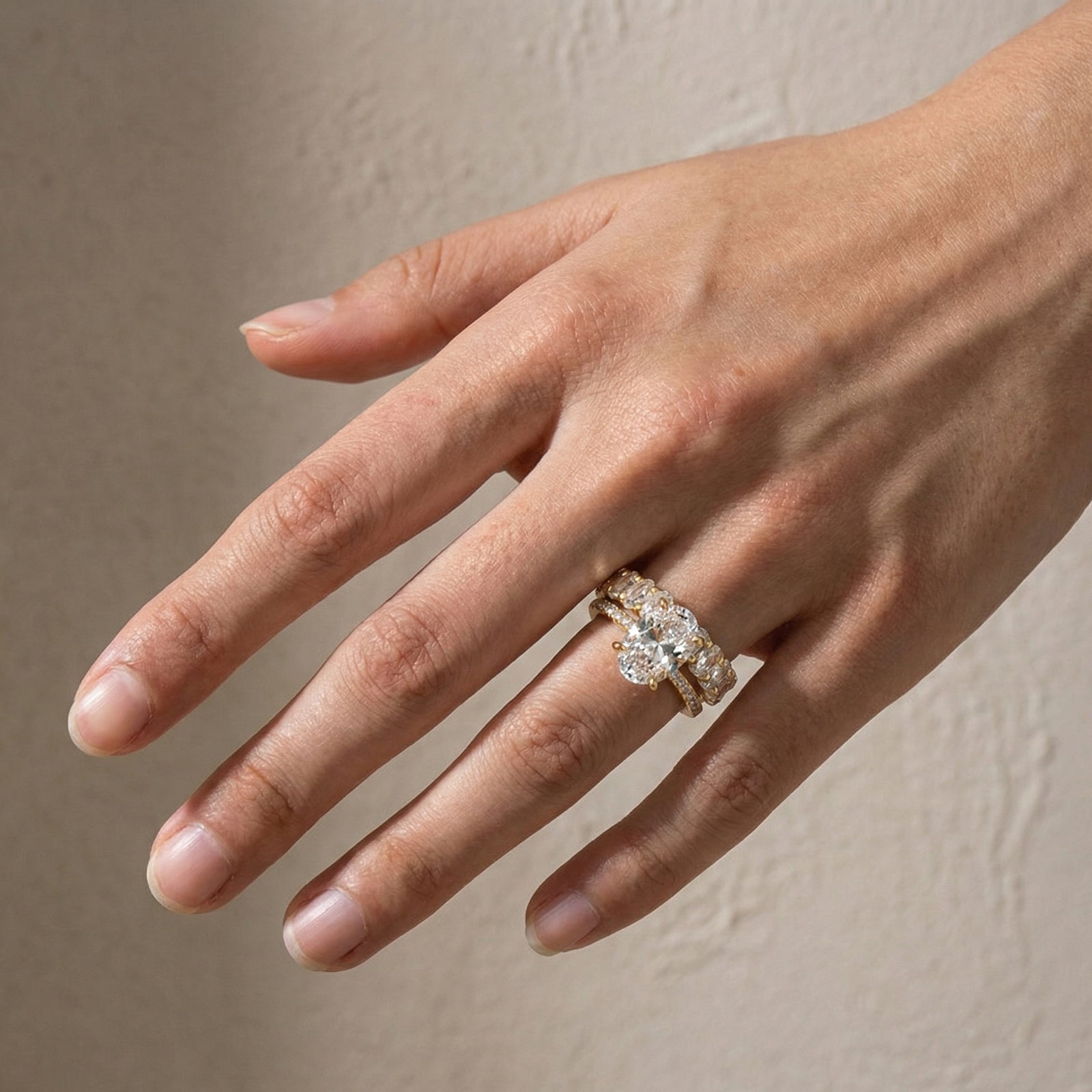 S925 4.0Ct Wedding Set Oval Cut Engagement Ring With Half Oval Cut Wedding Rings