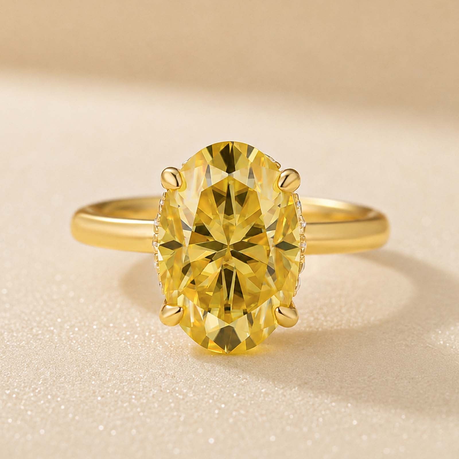 S925 Moissanite 4.0Ct Oval Cut Solitaire Lemon Yellow Very Wearable Ring For Travel