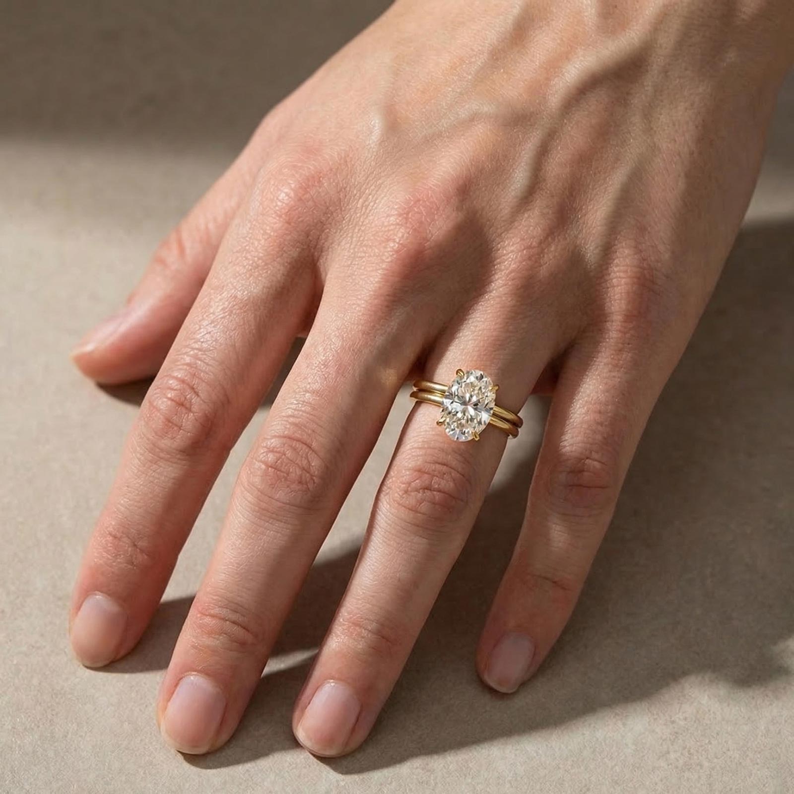 Moissanite 4.0Ct Solitaire Oval Cut Engagement Ring with Plain Wedding Band - louilyjewelry