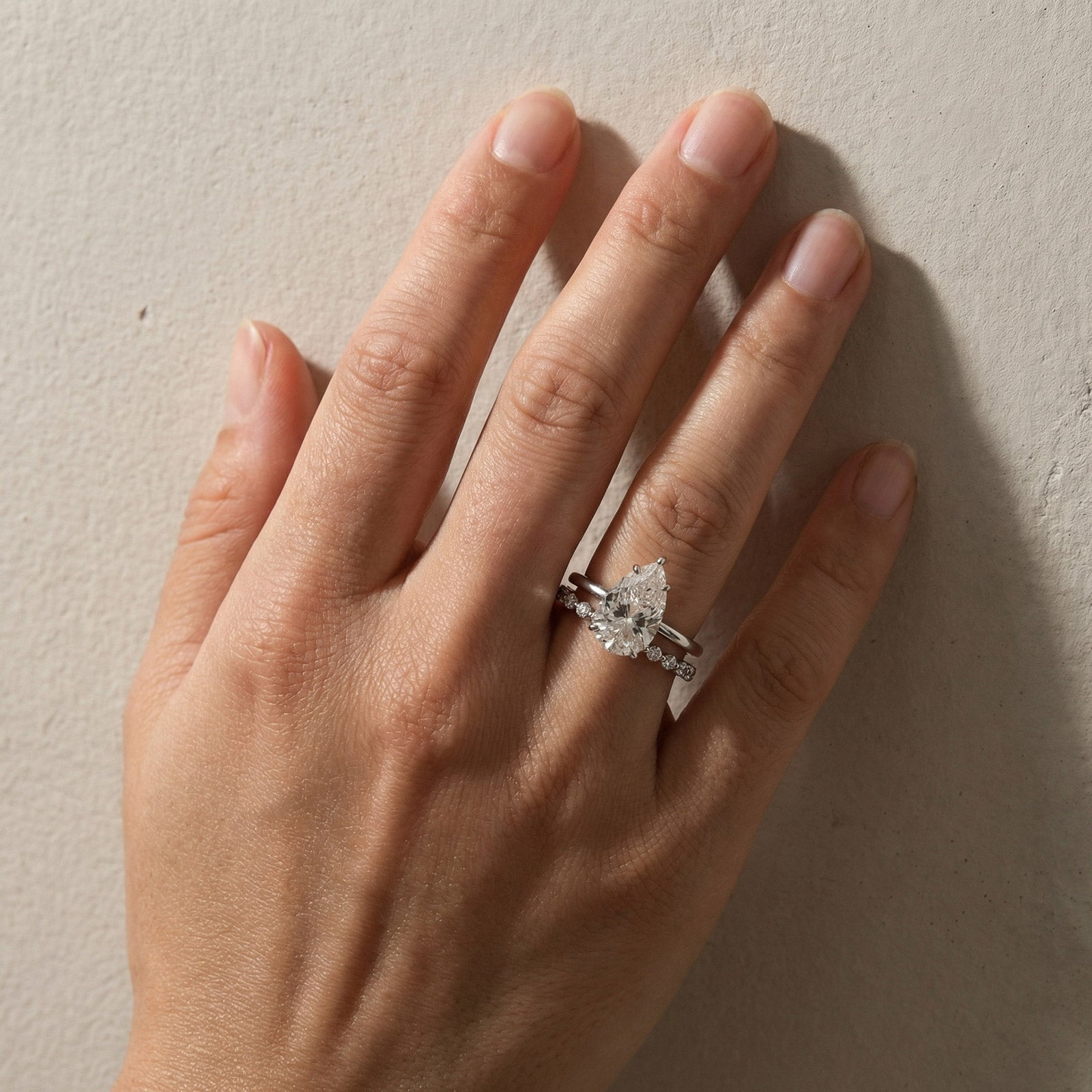 S925 Moissanite 4.0Ct Pear Cut Engagement Ring With Pave 0.36Ct Band 2PC Stackable Bridal Ring Set