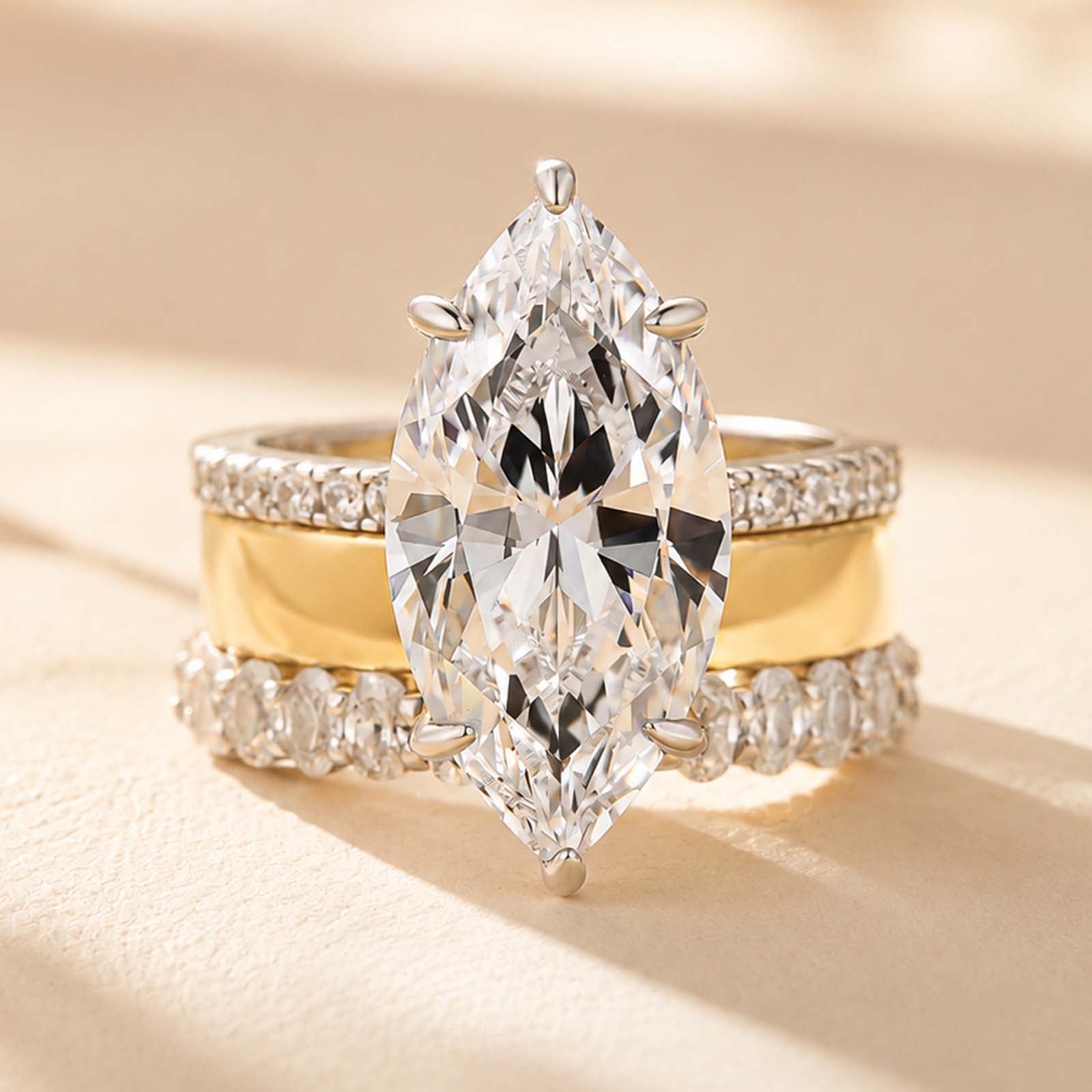S925 3PC 6.0Ct Marquise Cut Hidden Halo Stackable Statement Ring Sets For Everyday Wear