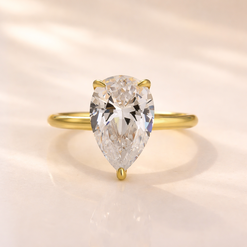 S925 Pear Cut Solitaire Simulated Diamond Engagement Ring in Sterling Silver - louilyjewelry