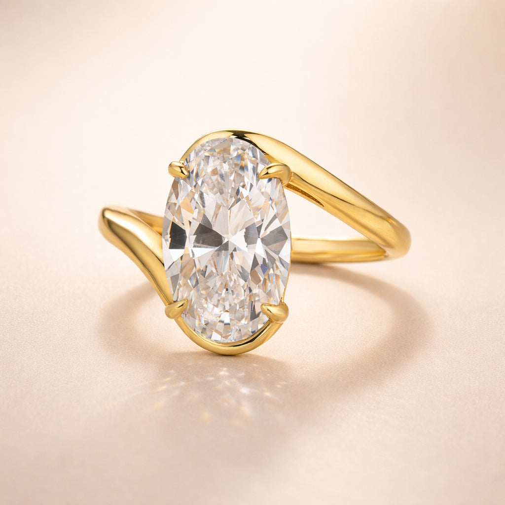 S925 5.0Ct Oval Cut Solitaire Simulated Diamond Engagement Ring in Sterling Silver