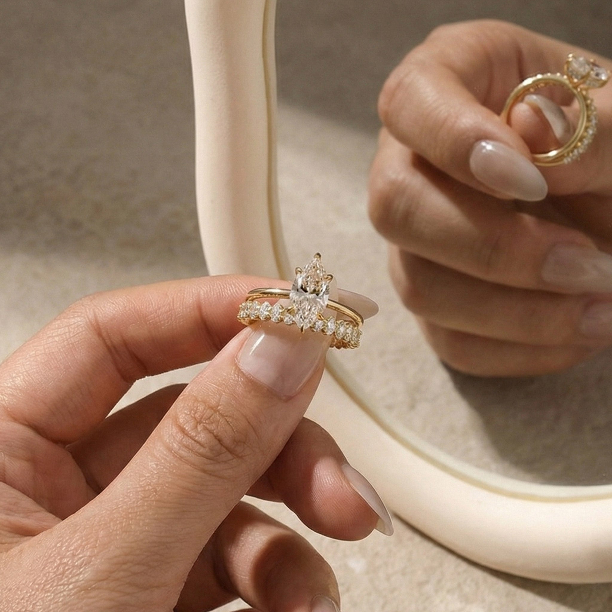 S925 Moissanite 2Ct Marquise Cut Engagement Ring With 3.0Ct Oval Full Pave Band Bridal Ring Set For Everyday Wear