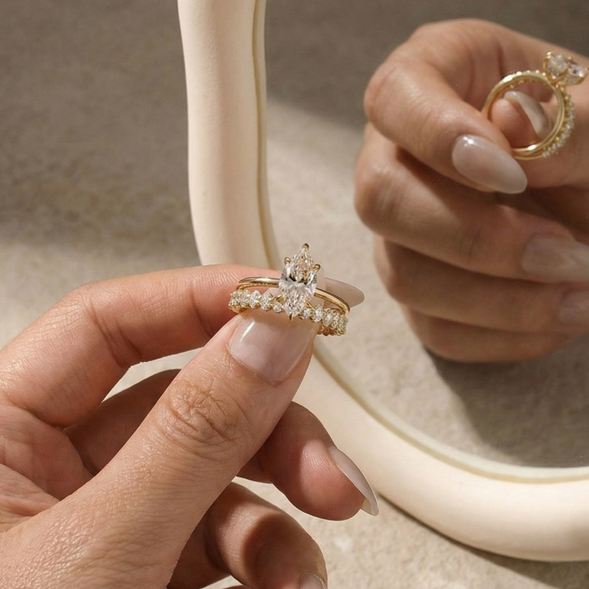 S925 Moissanite 2Ct Marquise Cut Engagement Ring With 3.0Ct Oval Full Pave Band Bridal Ring Set For Everyday Wear
