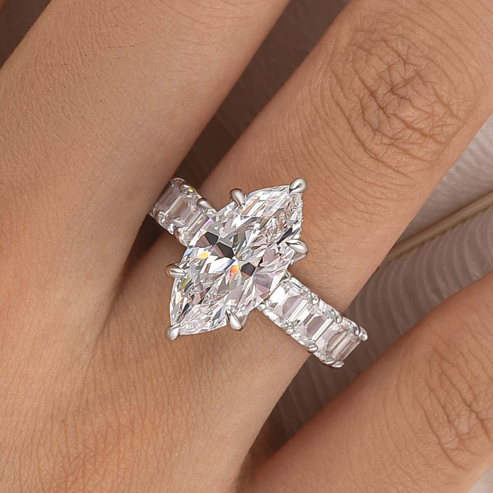 S925 4.0Ct Marquise Cut Side Stone Engagement Ring Travel Ring In Sterling Silver