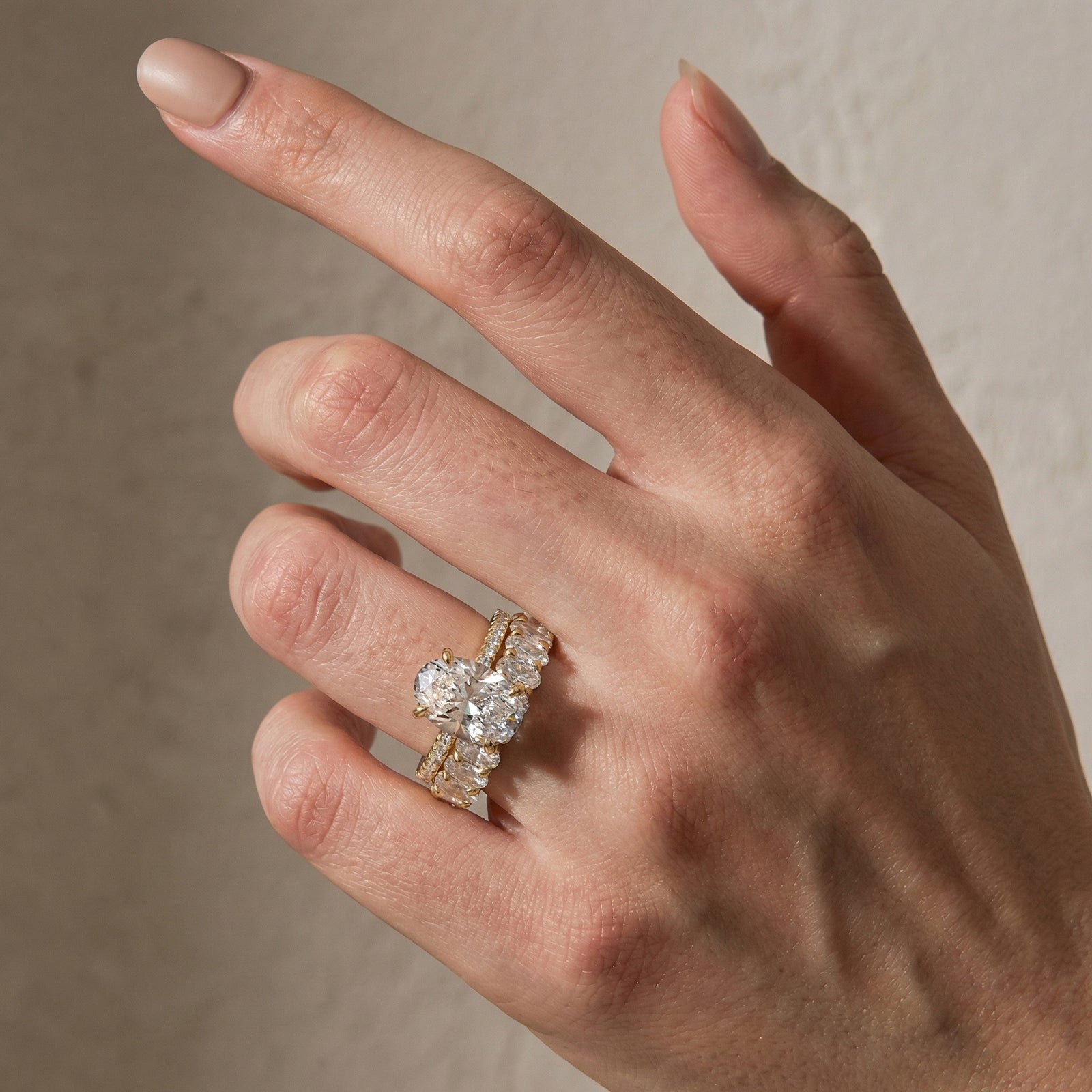 S925 4.0Ct Wedding Set Oval Cut Engagement Ring With Half Oval Cut Wedding Rings