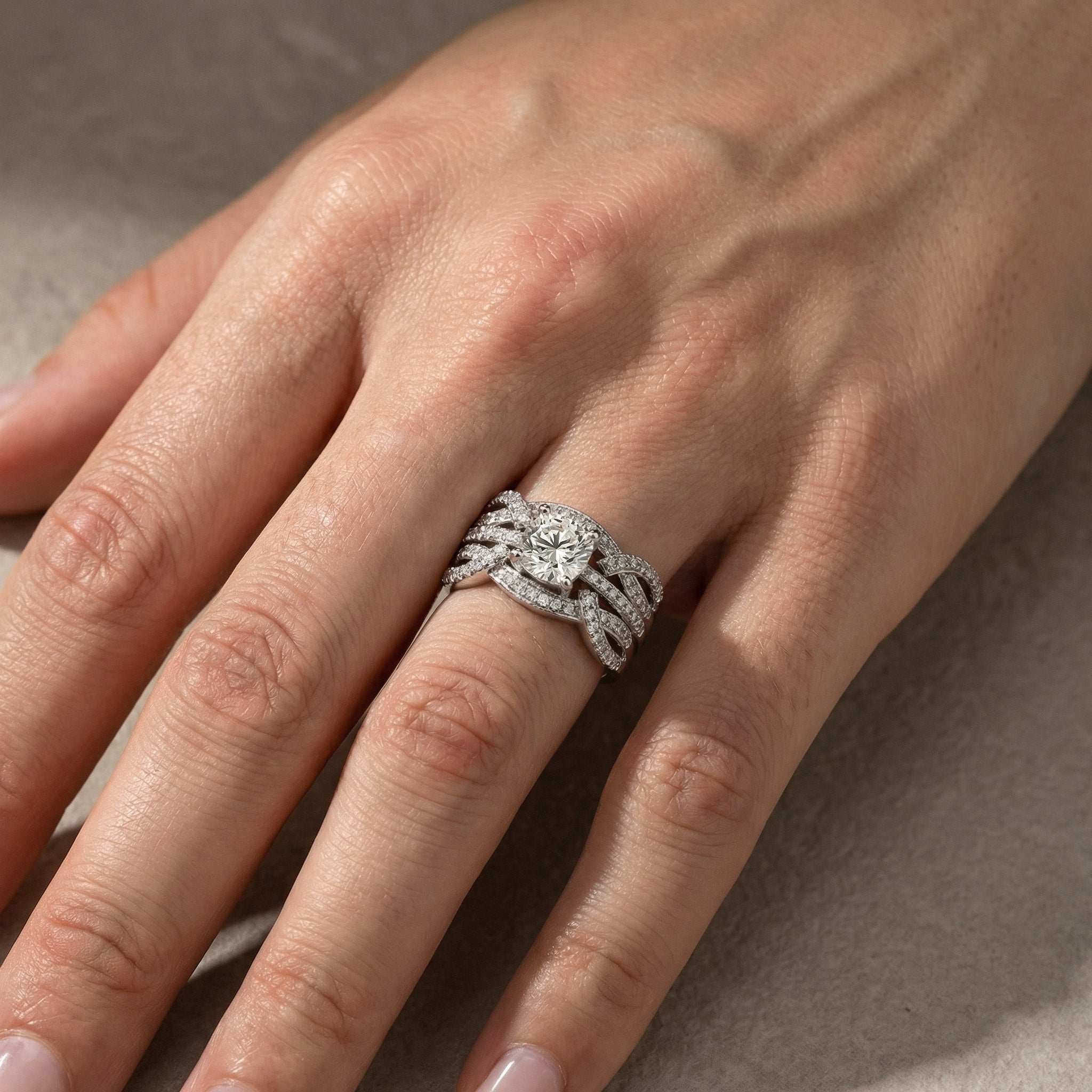 S925 Moissanite 2Ct Cushion Cut Wedding Ring & Twisted Pave 1.17Ct  Band 2PC Enhancer Bridal Ring Set