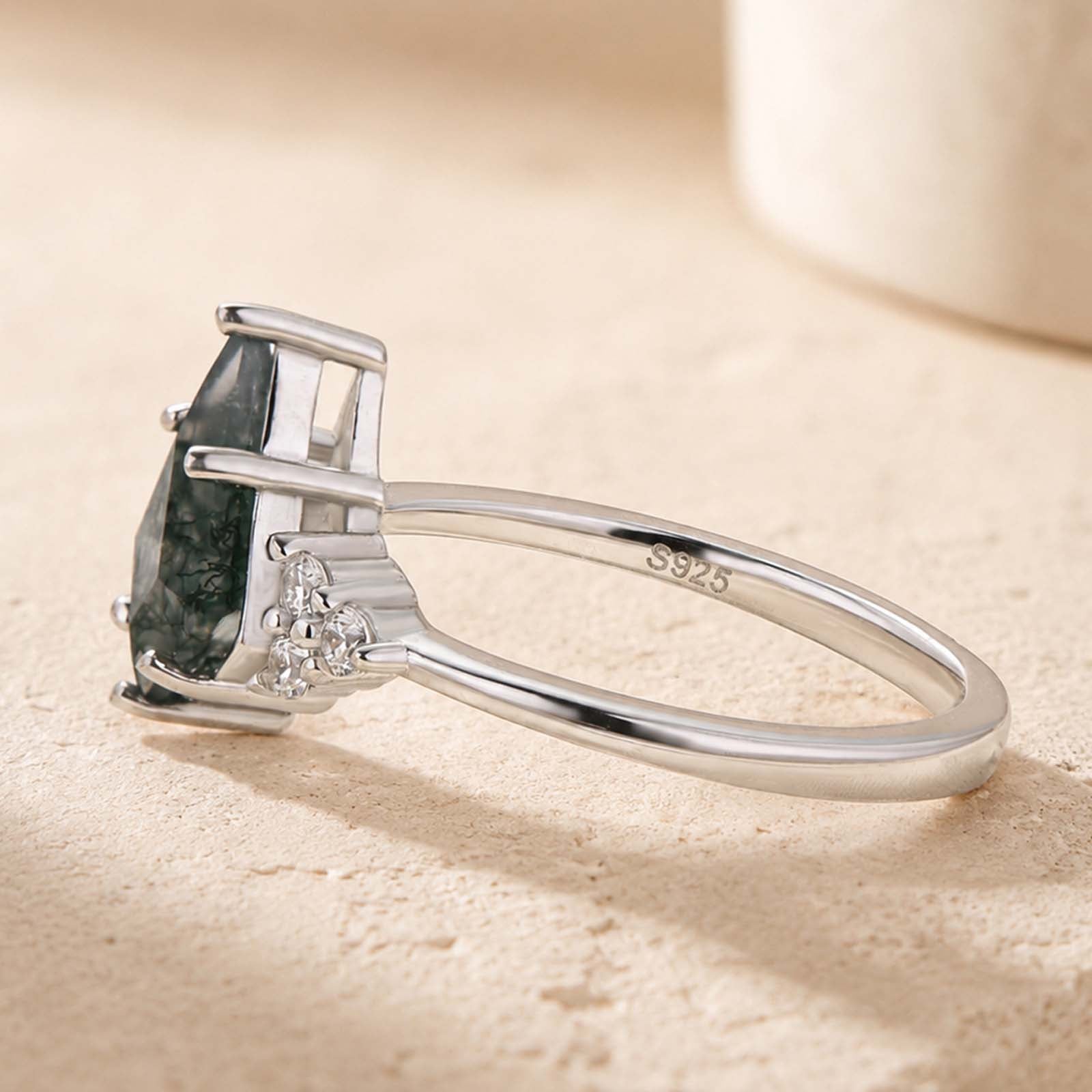 S925 Nature-Inspired 2.0Ct Moss Agate Kite Cut Forest Travel Ring Unique Daily Wearable Ring