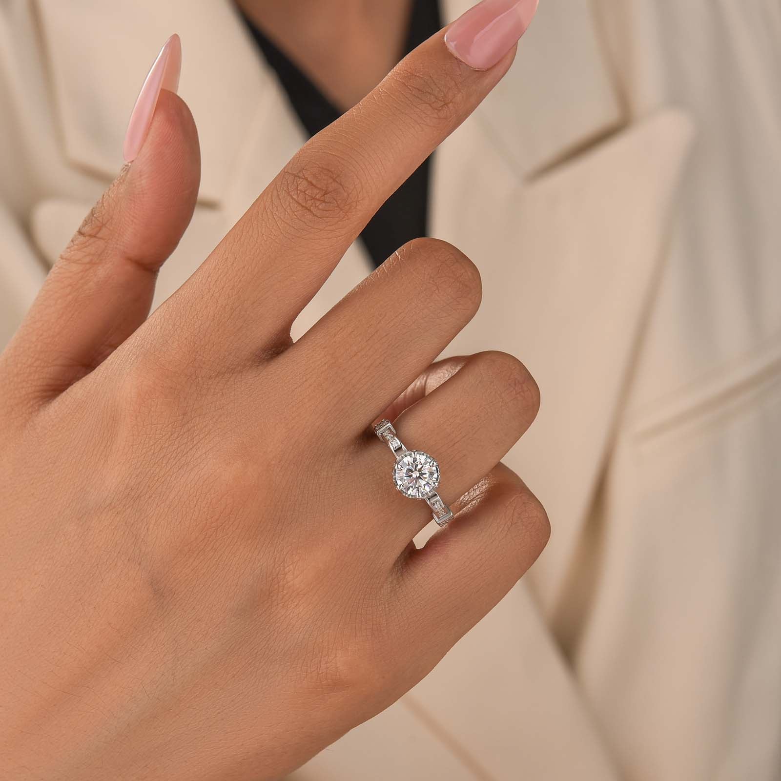 S925 Moissanite 1.0~2.0 Carat Engagement Ring Promise Ring For Women