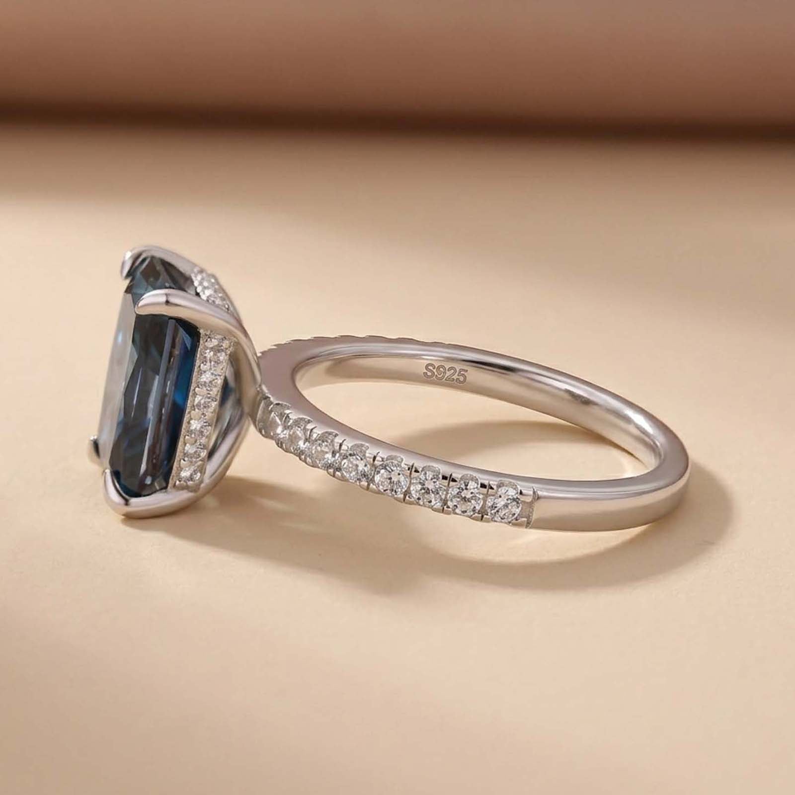 S925 Moissanite 3.5Ct Radiant Cut Chic Blue Stone Ring Travel Ring For Women