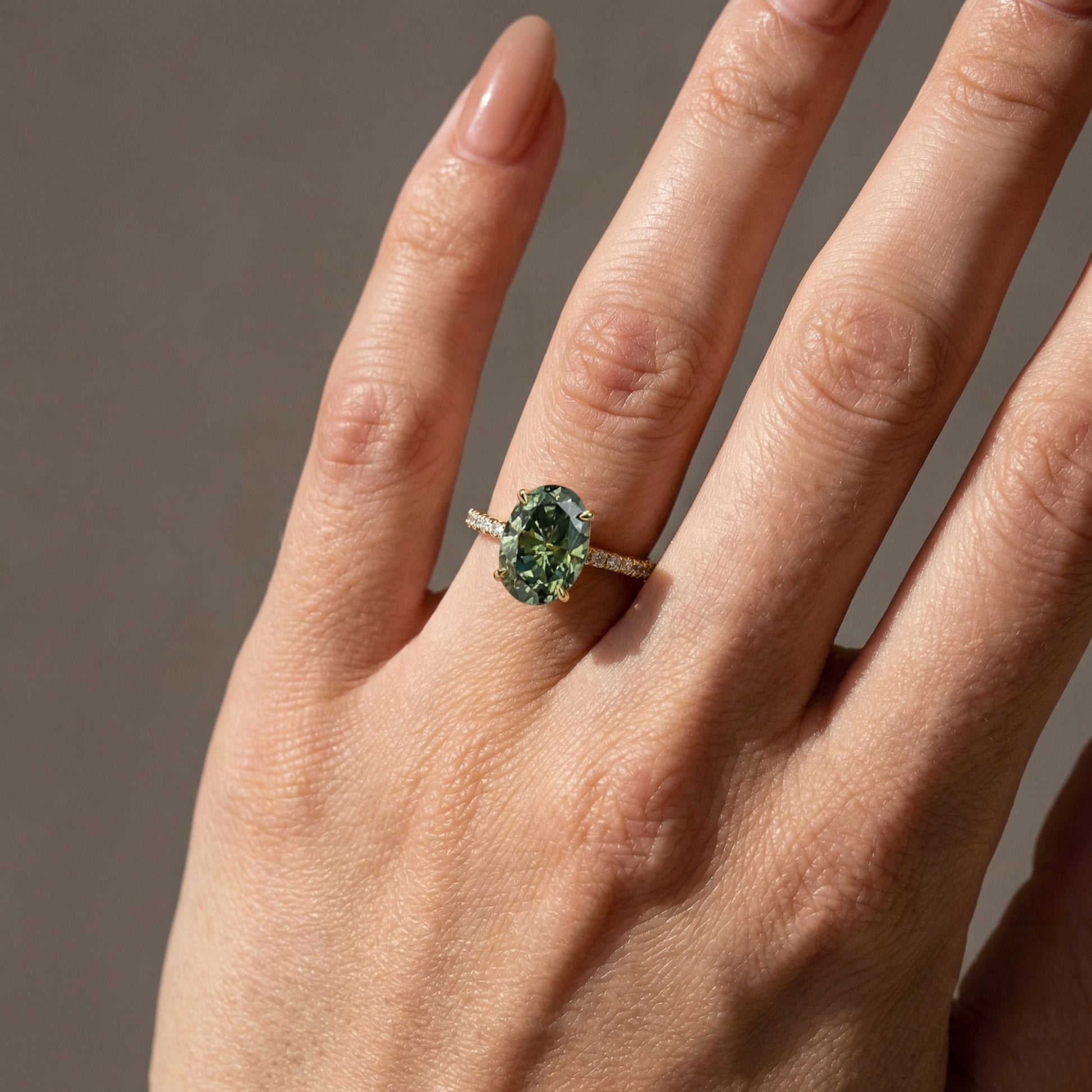 Moissanite 4.0Ct Oval Cut Turquoise/Champagne Hidden Halo Two-Tone Engagement Ring - louilyjewelry