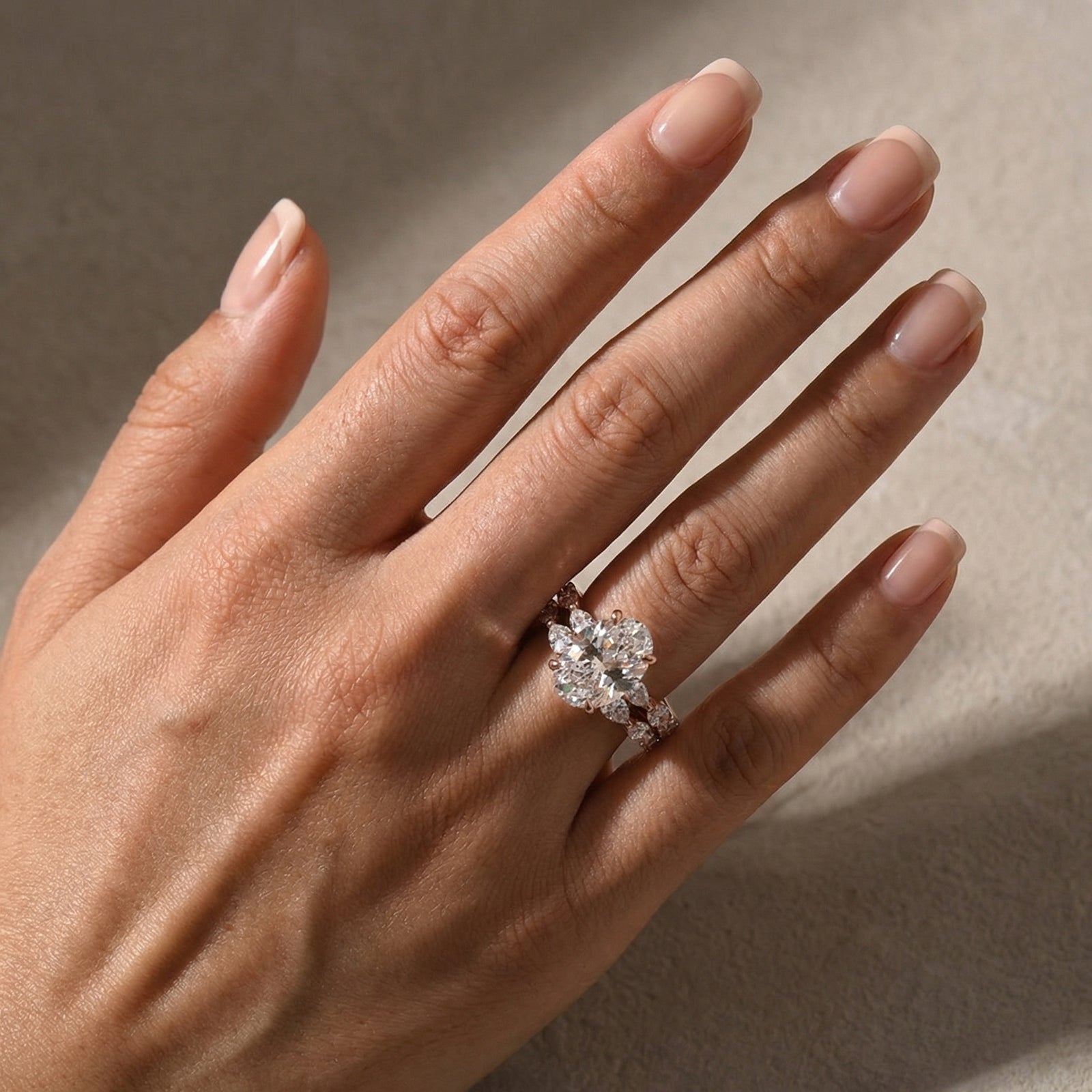 S925 2PC Wedding Ring Set 4.5Ct Oval Cut Engagement Ring With Marquise Cut Full Wedding Band