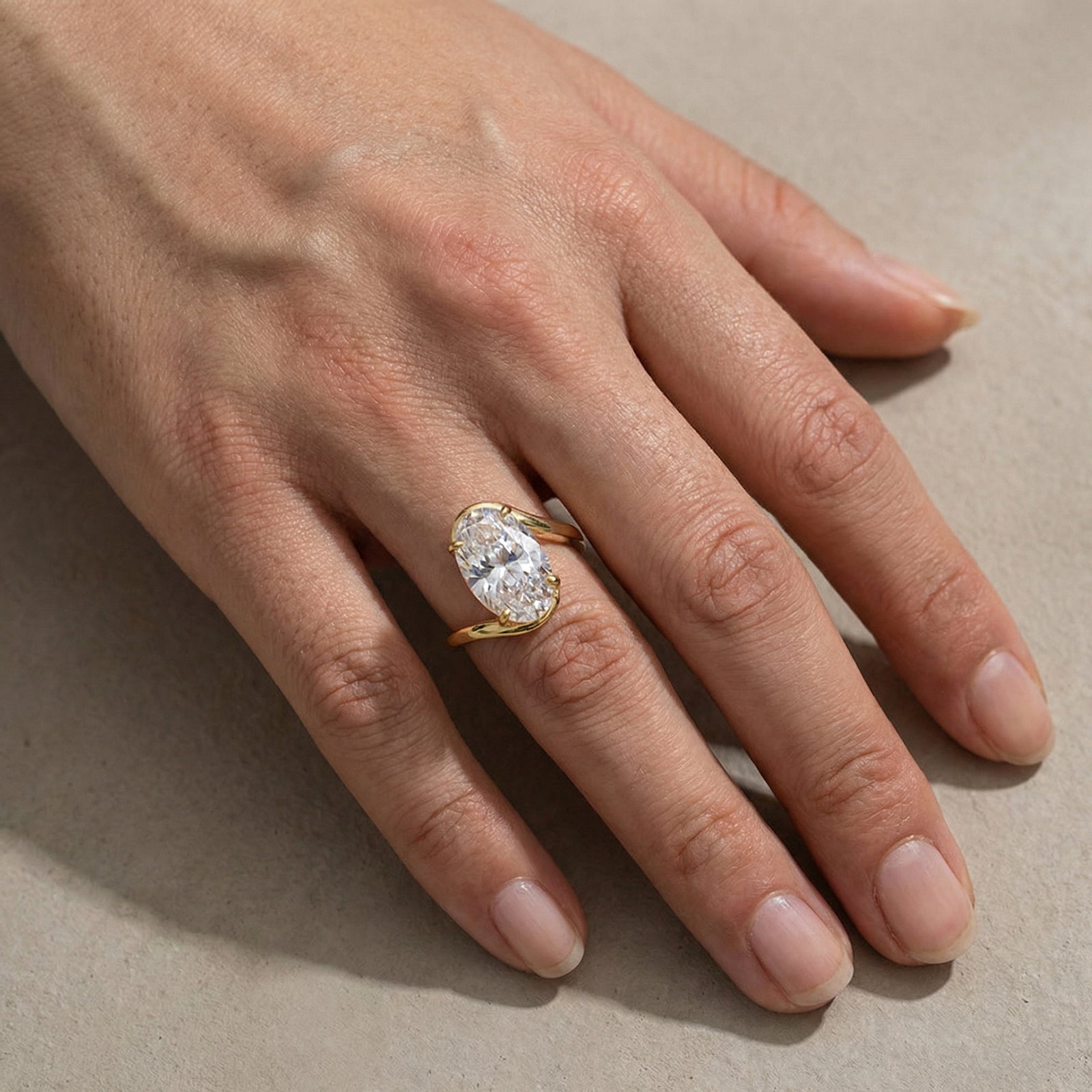S925 5.0Ct Oval Cut Solitaire Simulated Diamond Engagement Ring in Sterling Silver