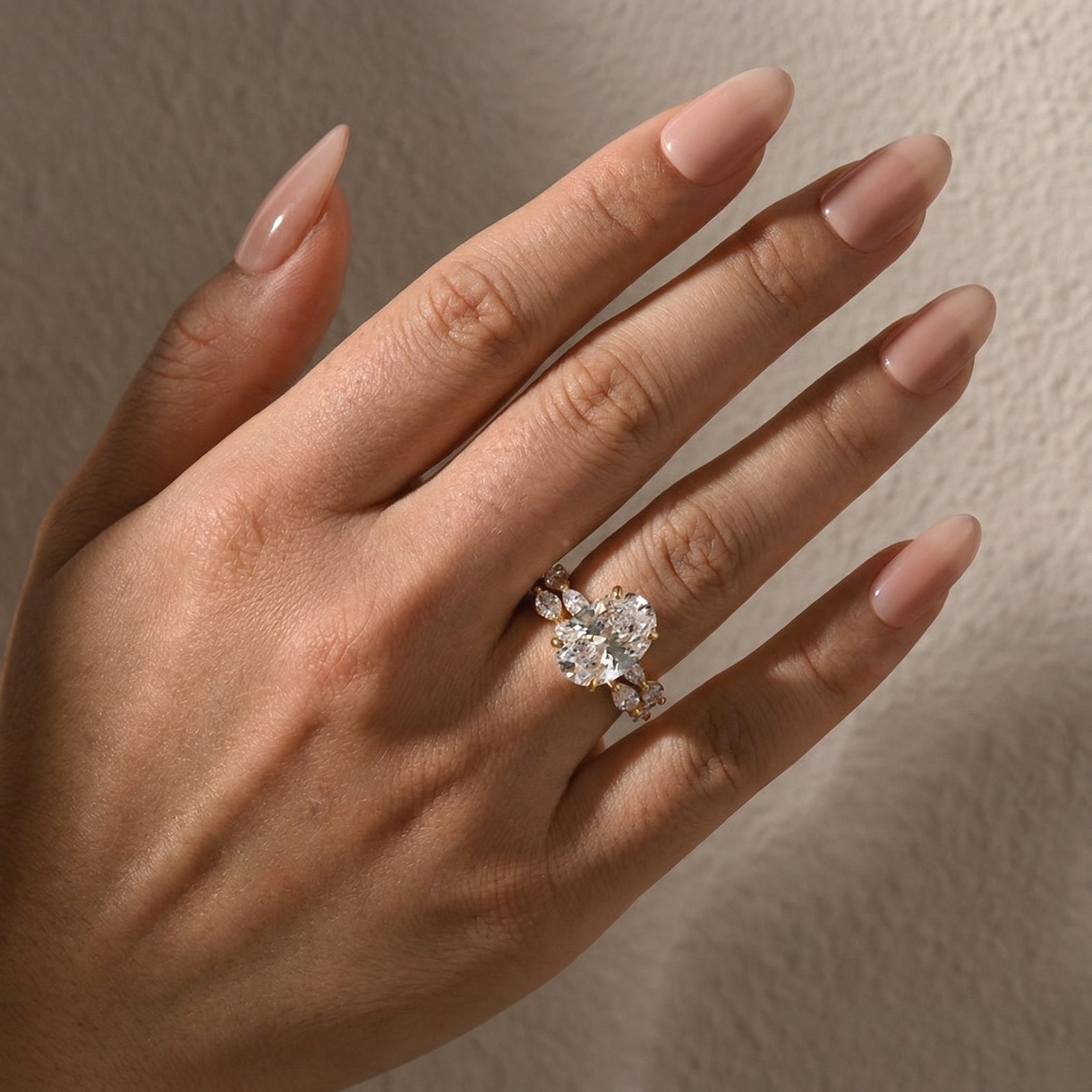 S925 2PC Wedding Ring Set 4.5Ct Oval Cut Engagement Ring With Marquise Cut Full Wedding Band