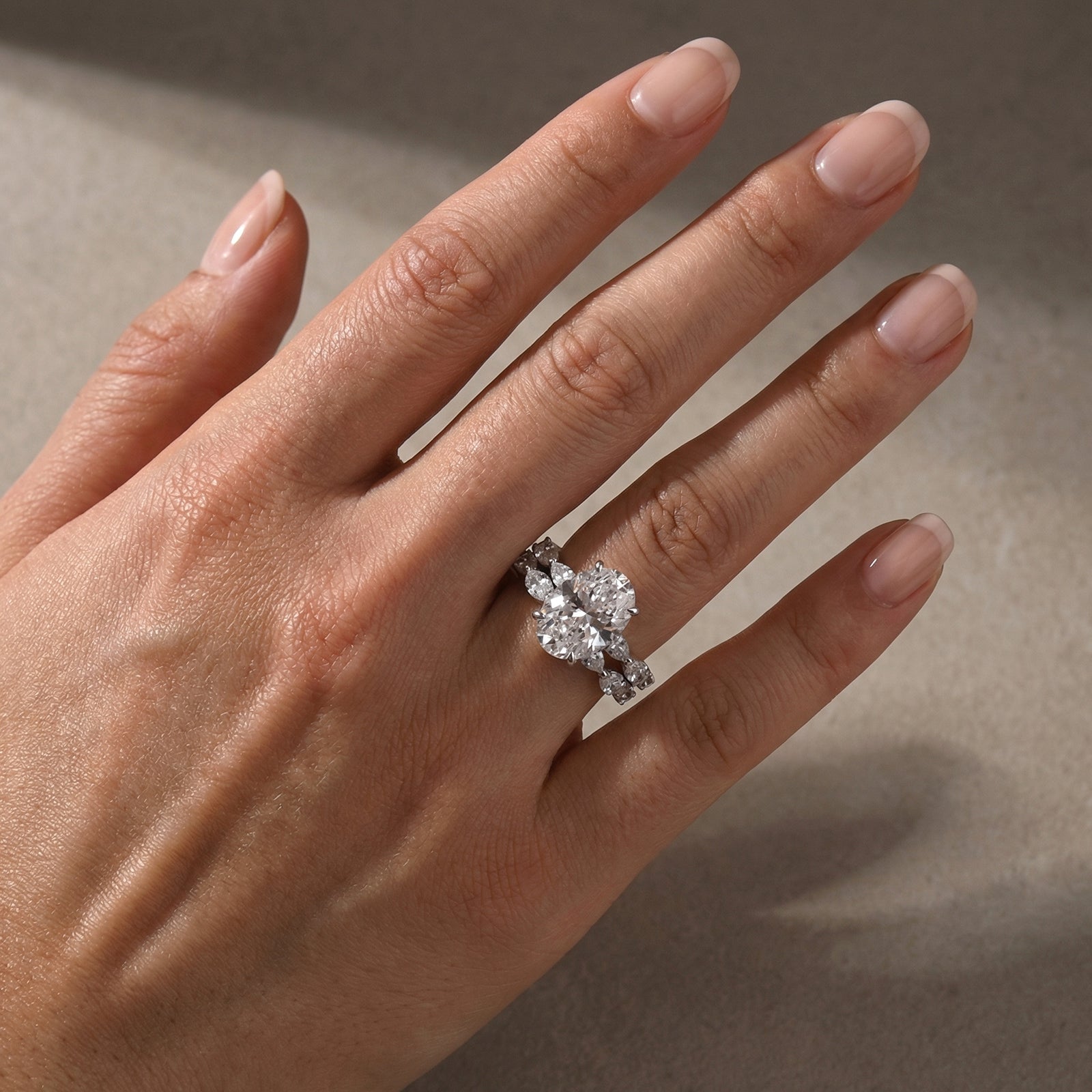 S925 2PC Wedding Ring Set 4.5Ct Oval Cut Engagement Ring With Marquise Cut Full Wedding Band