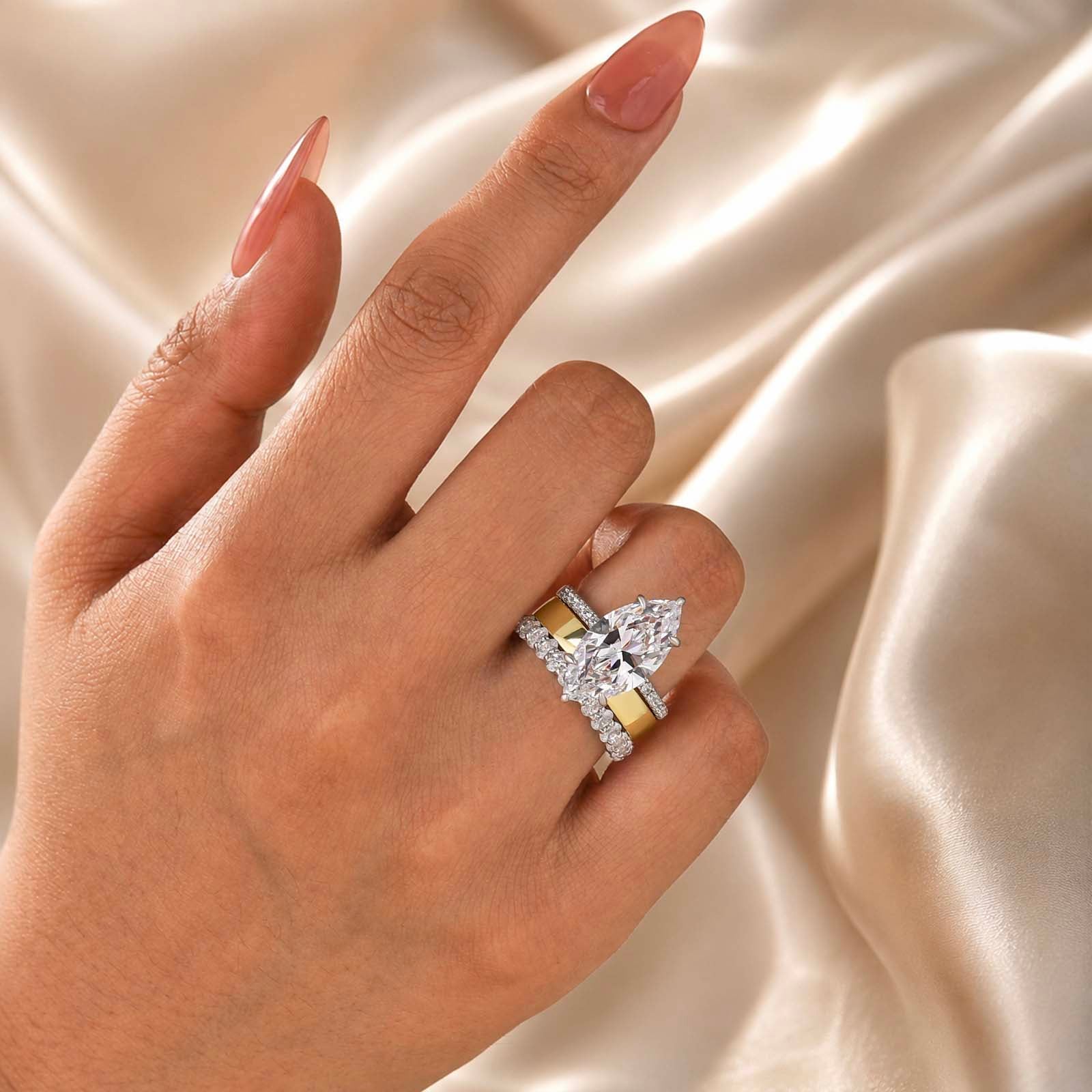 S925 3PC 6.0Ct Marquise Cut Hidden Halo Stackable Statement Ring Sets For Everyday Wear