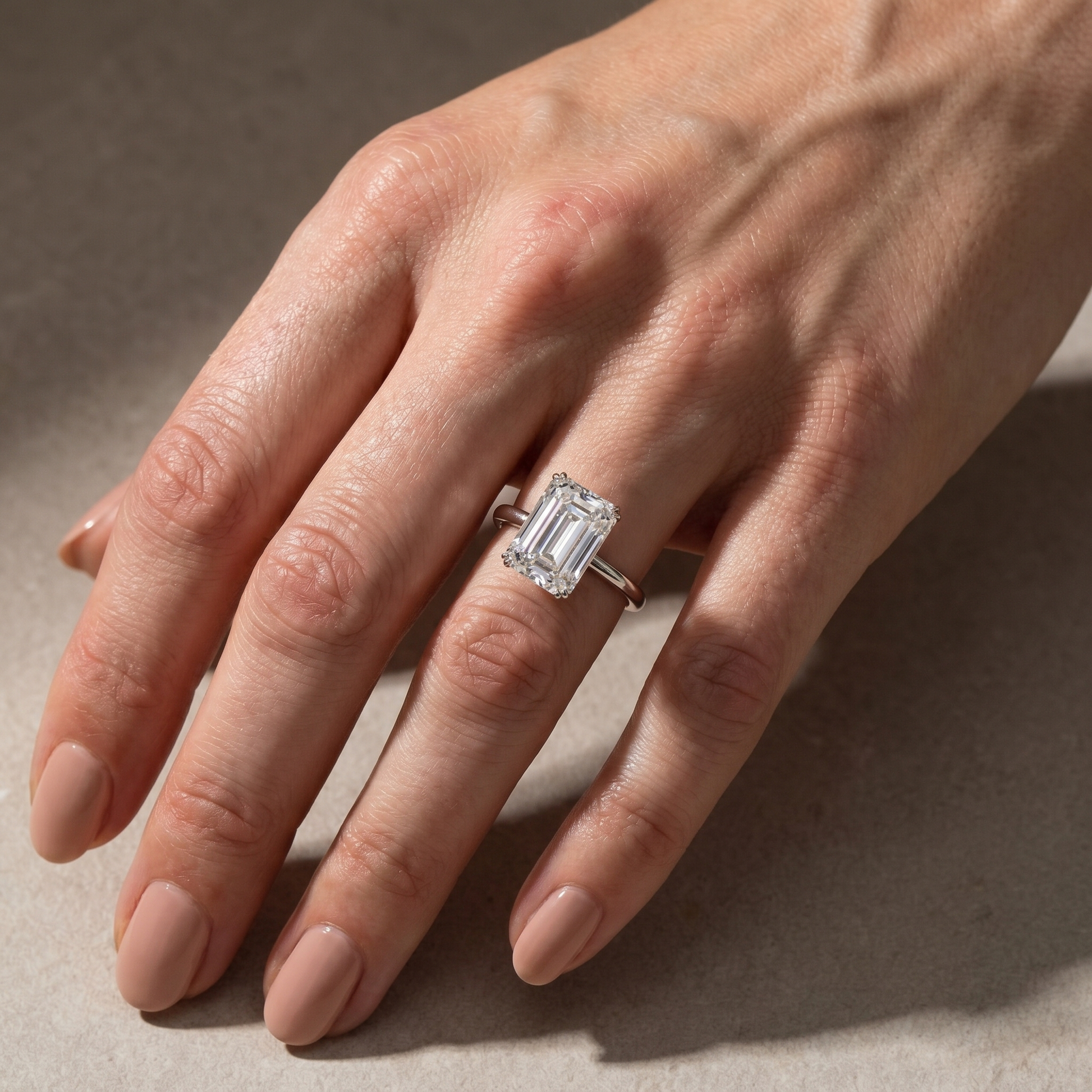 Luxurious 5.0/11.5 Carat Emerald Cut Engagement Ring In Sterling Silver