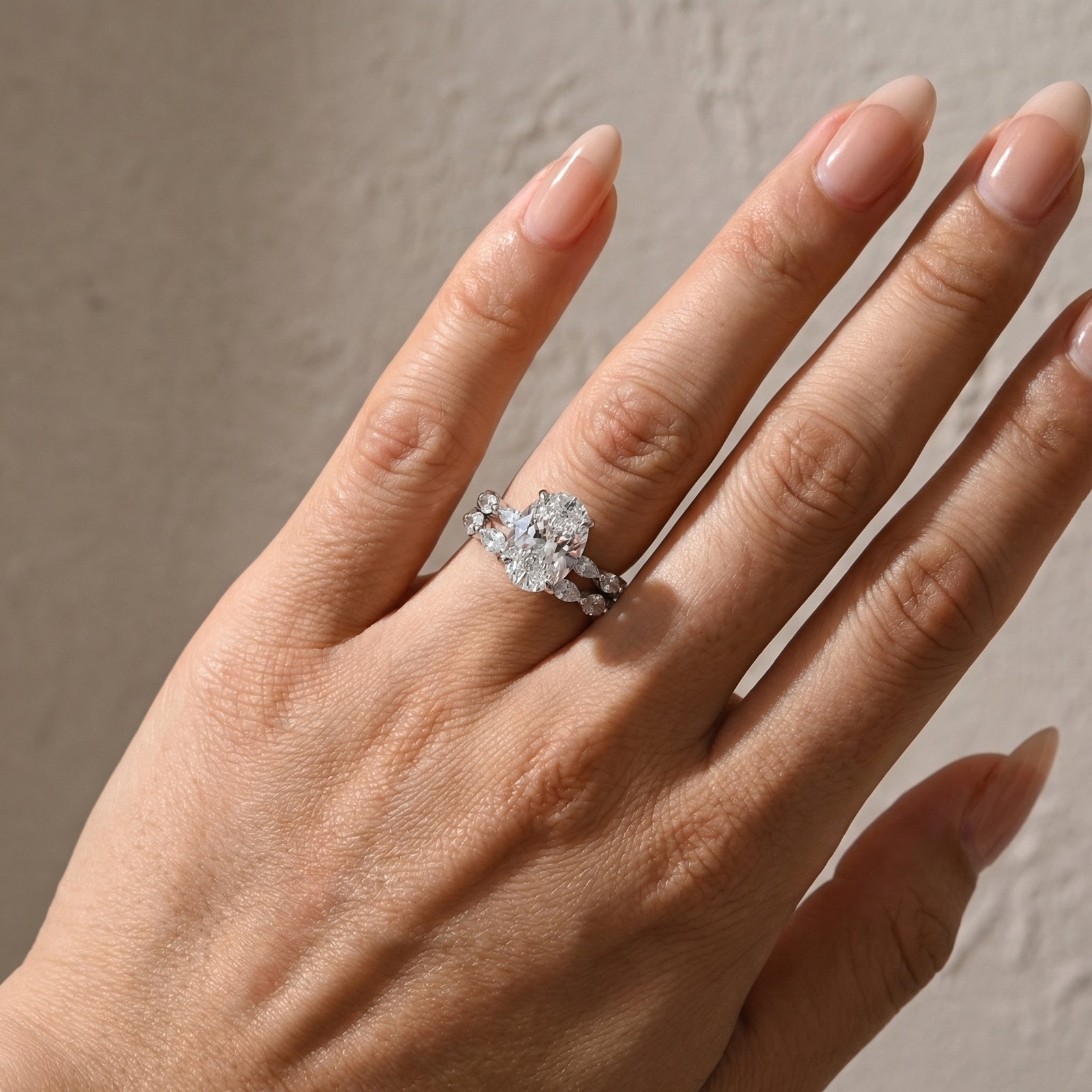 S925 2PC Wedding Ring Set 4.5Ct Oval Cut Engagement Ring With Marquise Cut Full Wedding Band