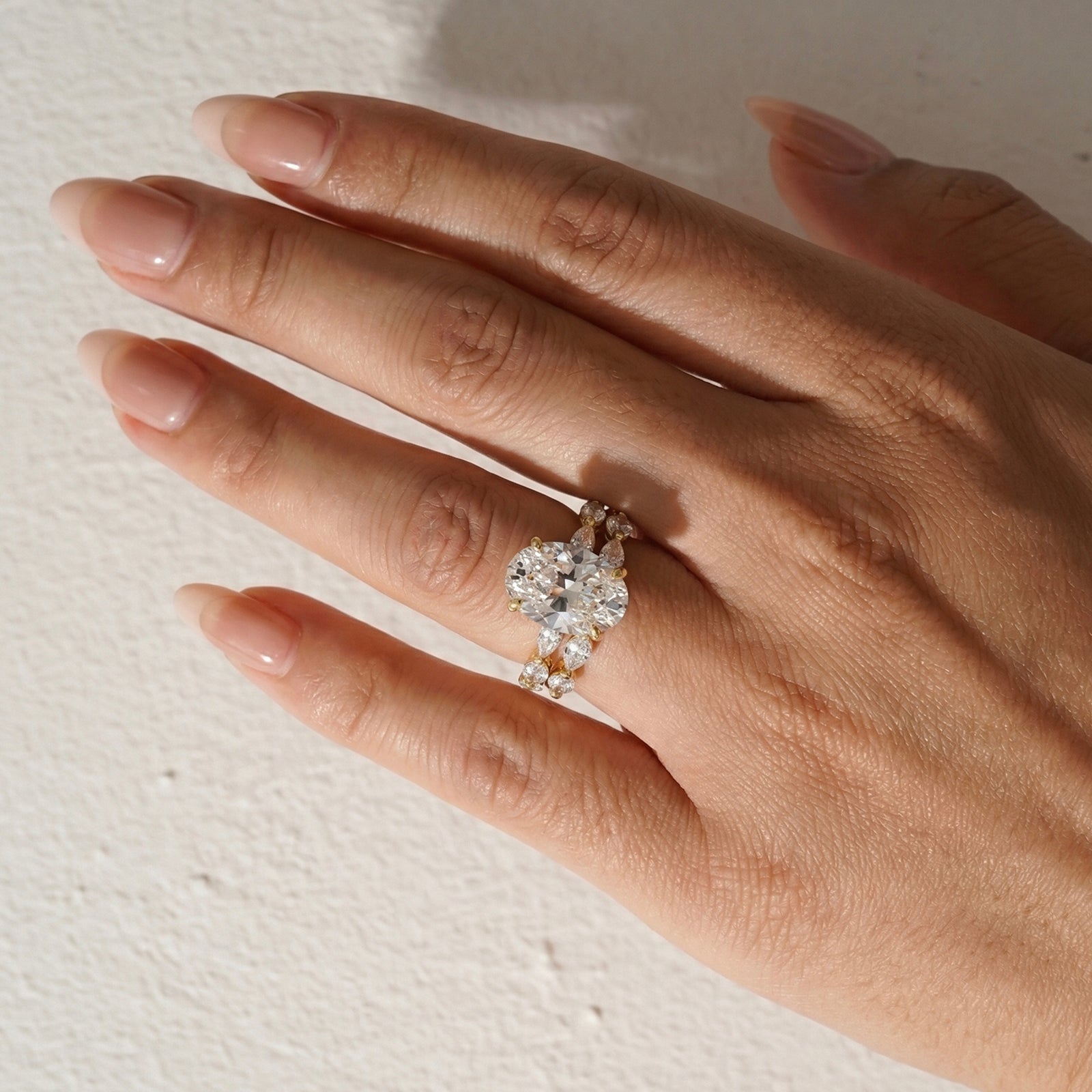 S925 2PC Wedding Ring Set 4.5Ct Oval Cut Engagement Ring With Marquise Cut Full Wedding Band