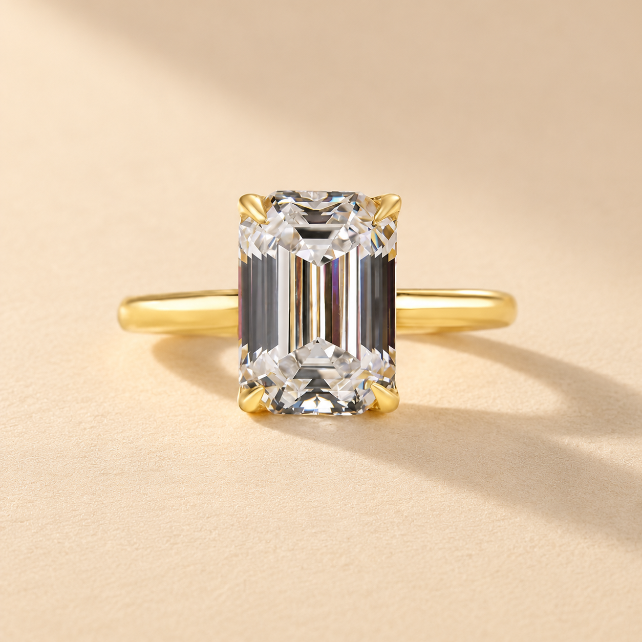 Classic 3.5Ct/5.0Ct Emerald Cut Solitaire Engagement Ring Stackable Ring For Everyday Wear