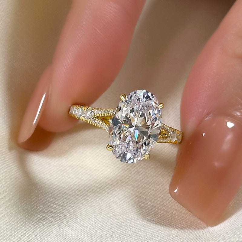 Louily Classic Oval Cut Split Shank Engagement Ring For Women In Sterling Silver - louilyjewelry