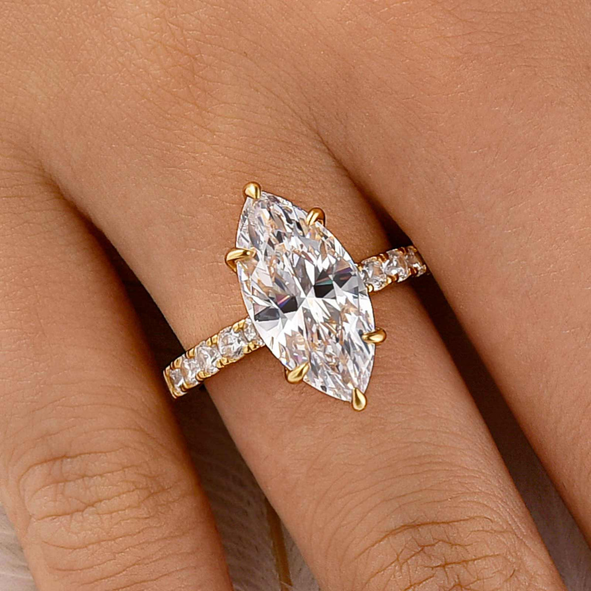 4.0Ct Marquise Cut Hidden Halo Pavé Engagement Ring In Sterling Silver