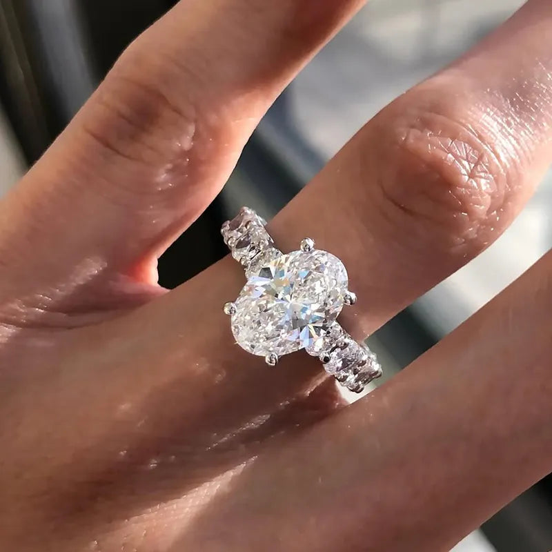 Louily Luxurious 4.5Ct Oval Cut Engagement Ring In Sterling Silver - louilyjewelry