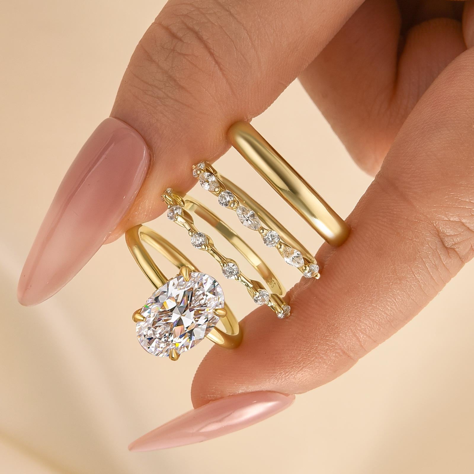 Louily Special 4PC Oval&Round Cut Wedding Ring Set In Sterling Silver