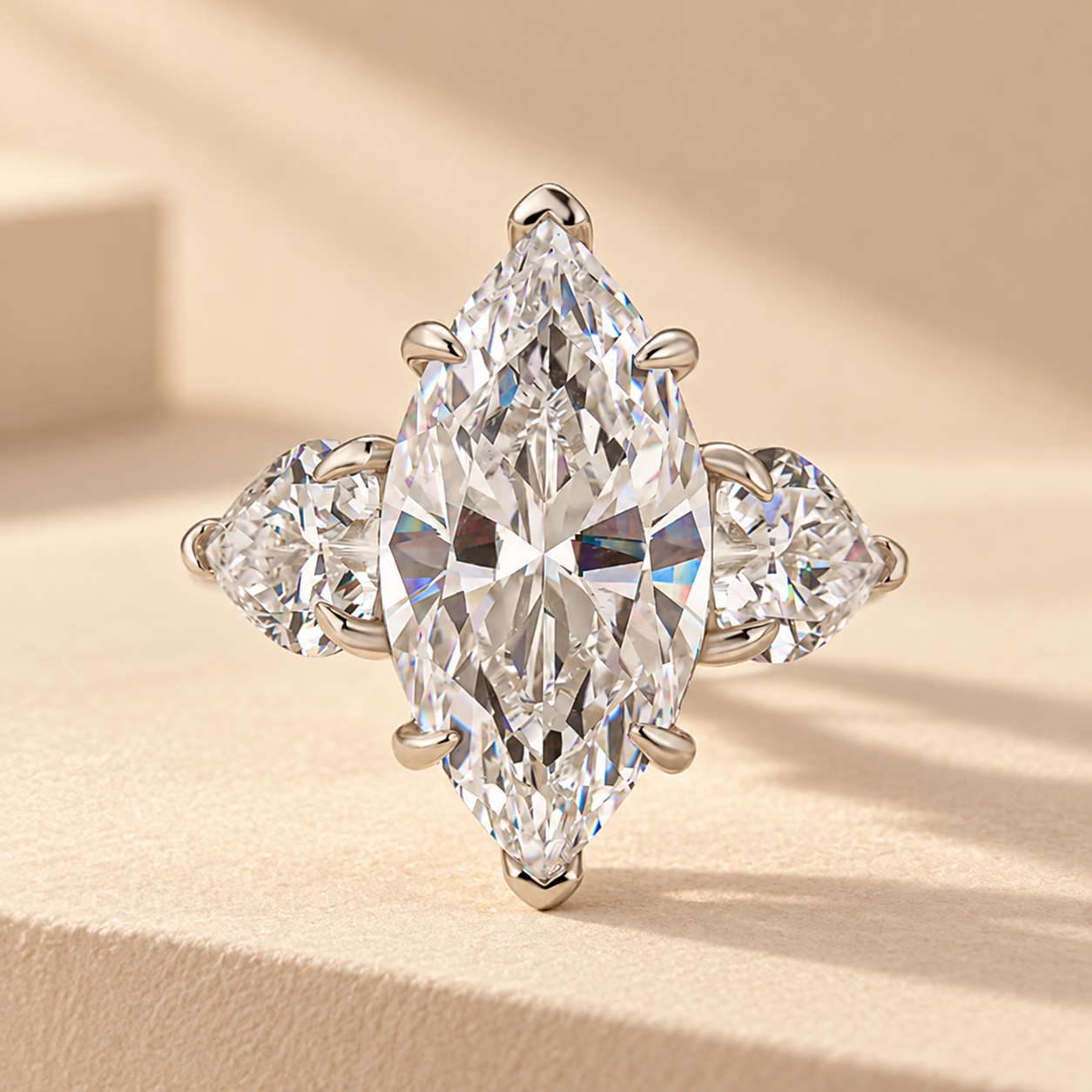 Louily Marquise Cut Three Stone Engagement Ring In Sterling Silver