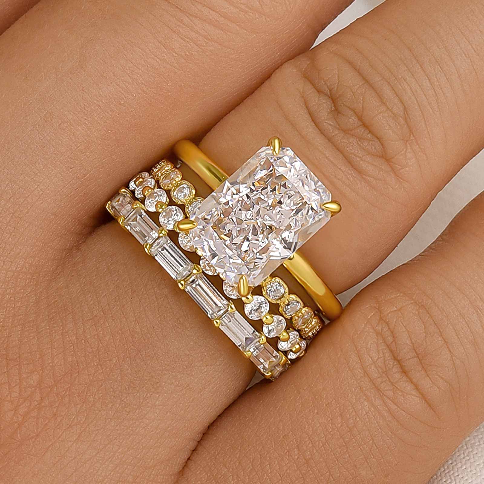 4PC 4.5 Carat Radiant Cut Wedding Ring Set With Three Classic Wedding Bands