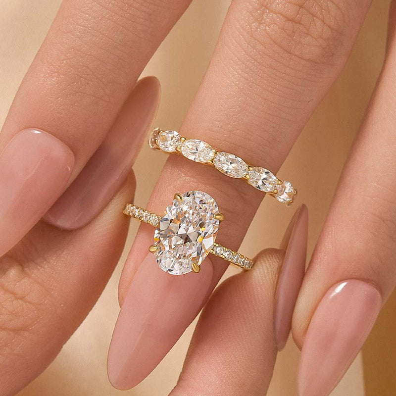 Classic 4.0Ct Oval Cut Wedding Ring Set With Oval Cut Wedding Band - louilyjewelry