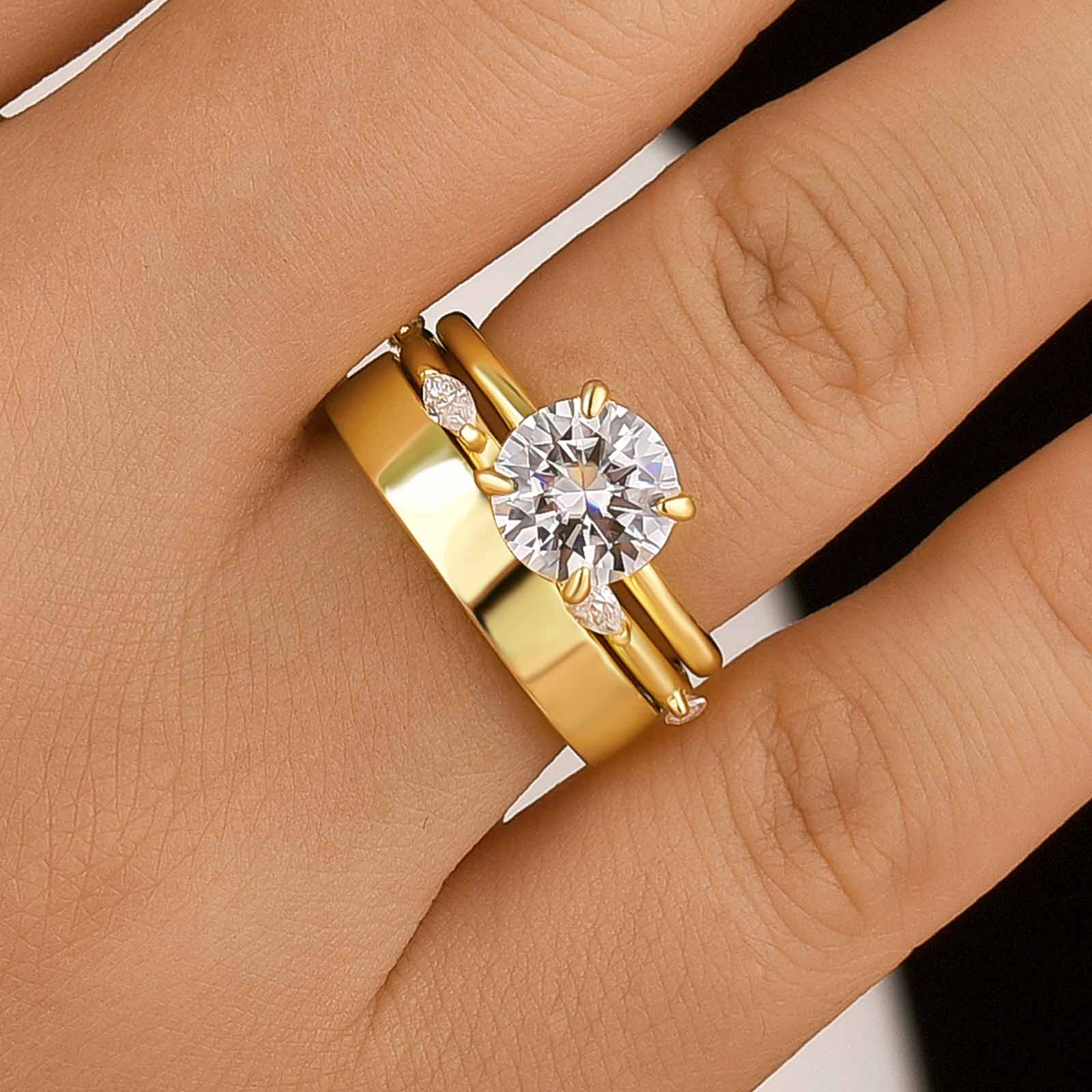 Moissanite 3PC 2.0Ct Classic Round Cut Wedding Ring Set For Women