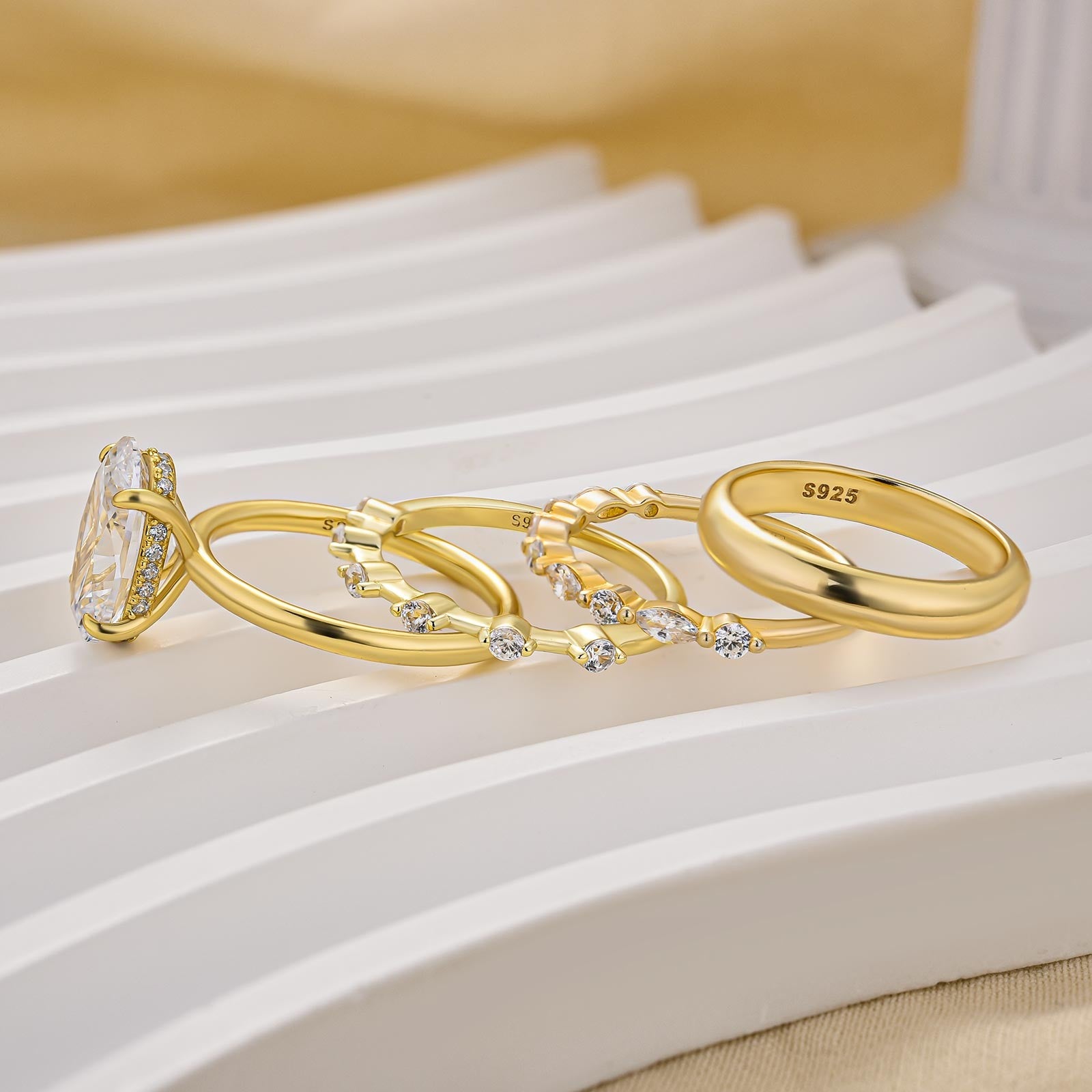 Louily Special 4PC Oval&Round Cut Wedding Ring Set In Sterling Silver