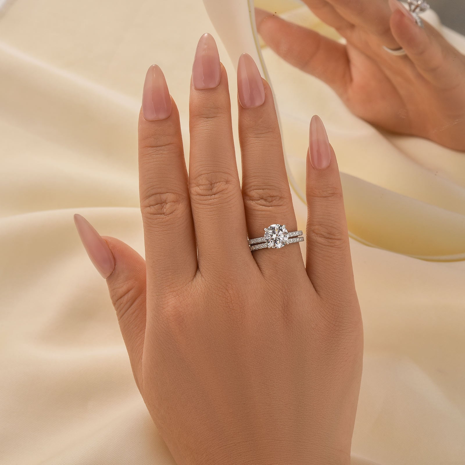 Louily Rose Gold Classic Round Cut Wedding Ring Set