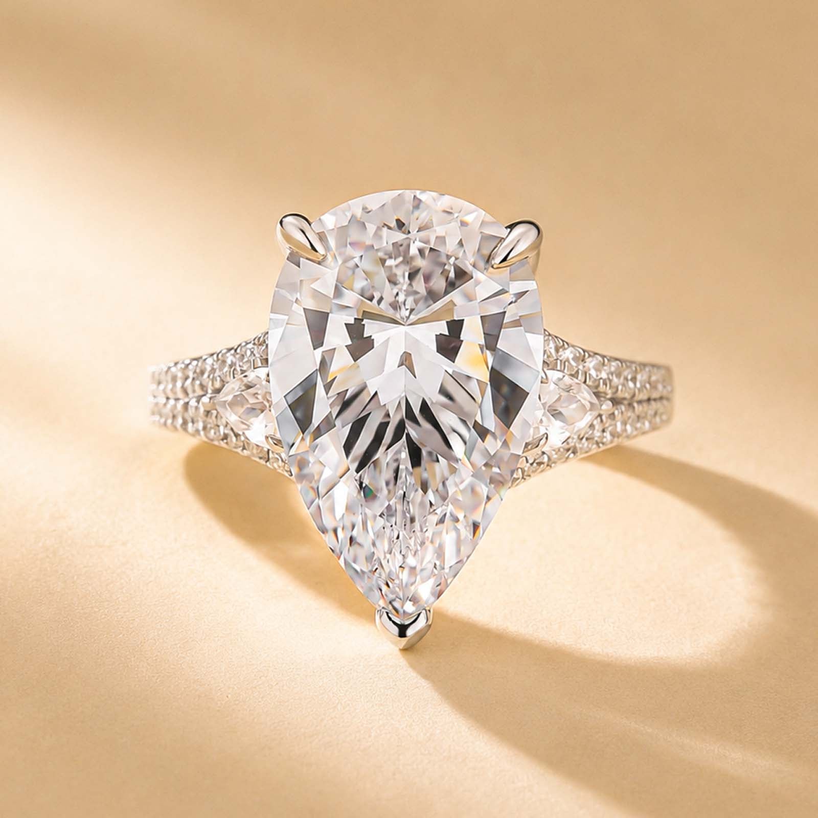 S925 Luxe 8.0Ct Pear Cut Split Shank Engagement Ring in Sterling Silver Statement Ring For Her