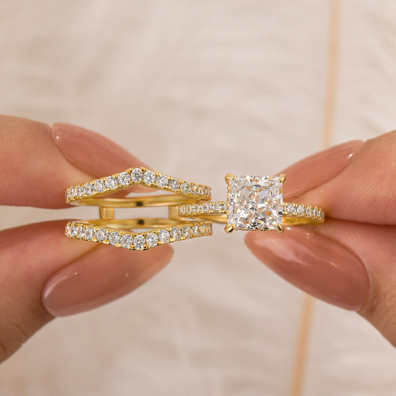 2.0Ct Princess Cut Insert Wedding Ring Set With Engagement Ring Enhancer - louilyjewelry