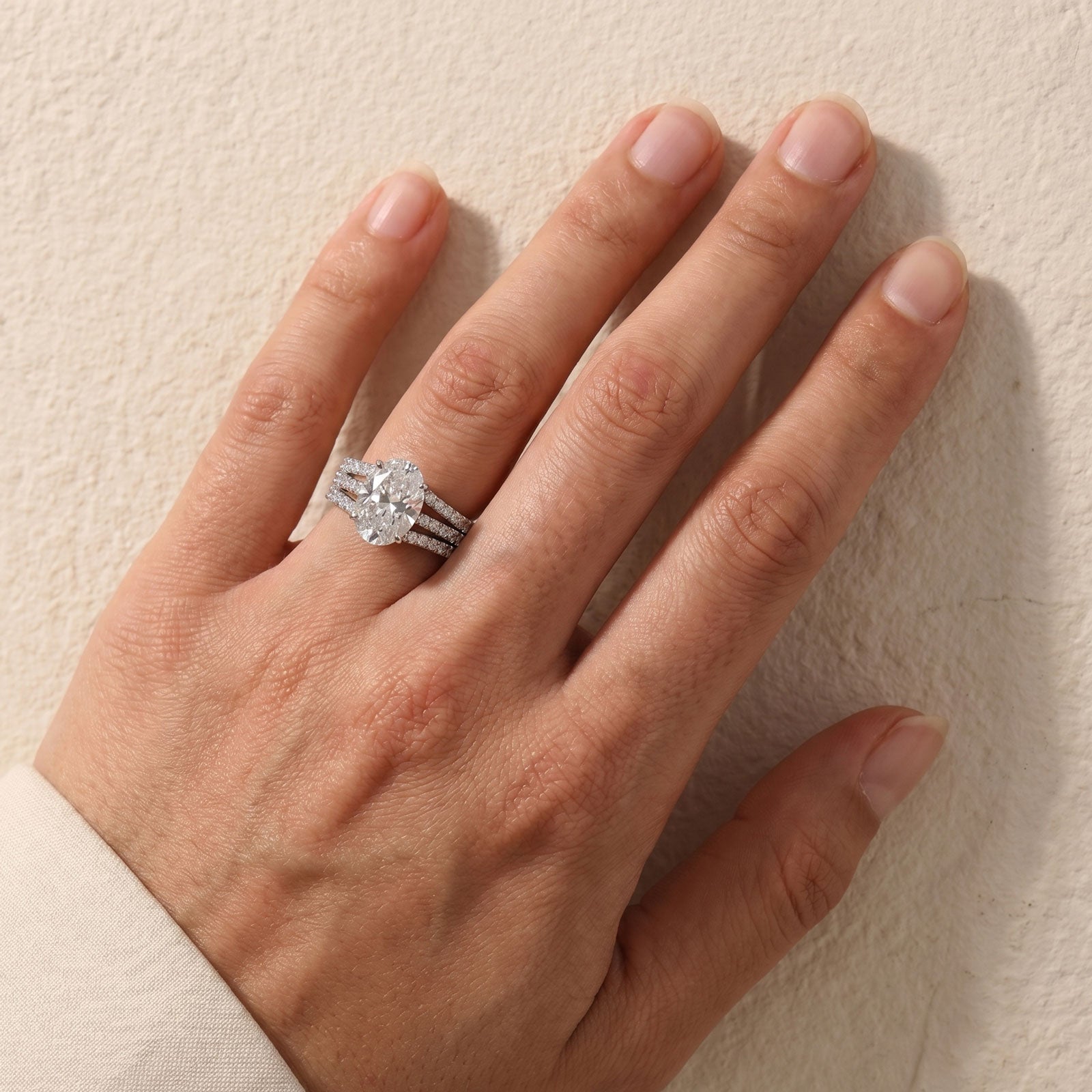 S925 4.0Ct Oval Cut Engagement Ring & Enhancer Wedding Band Stackable Bridal Ring Set