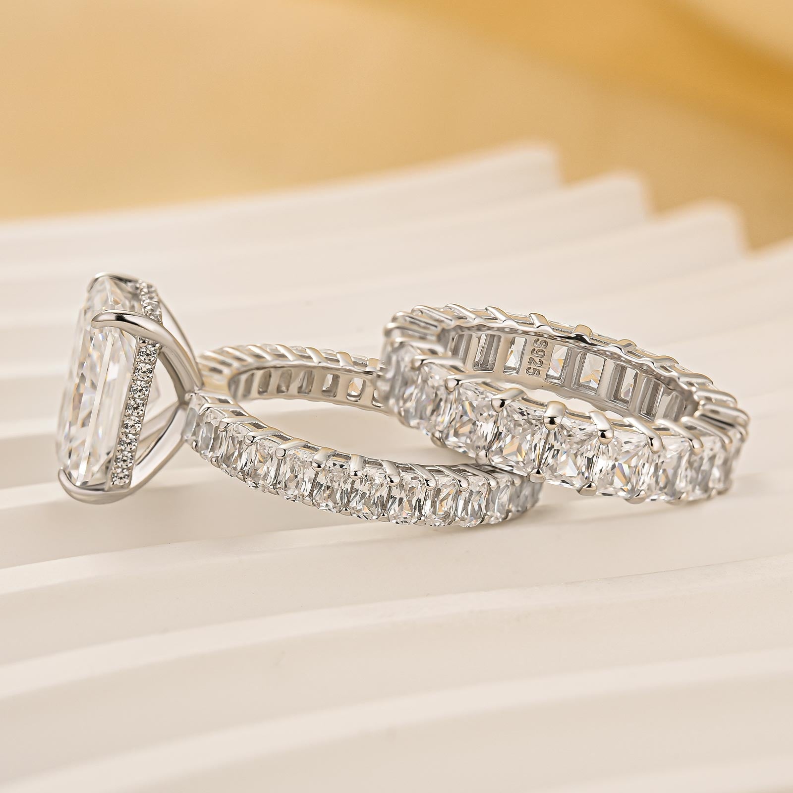 3.5Ct Luxe Radiant Cut Engagement Ring Travel Ring With Radiant Cut Wedding Band