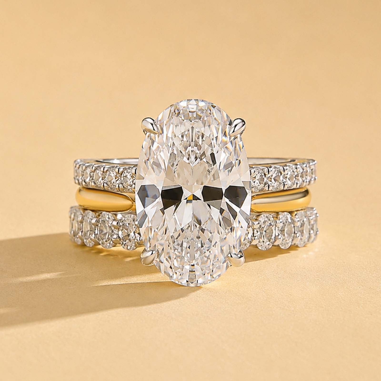 S925 Luxe 3PC 5.0Ct Oval Cut Hidden Halo Stackable Statement Ring Sets For Social Occasions