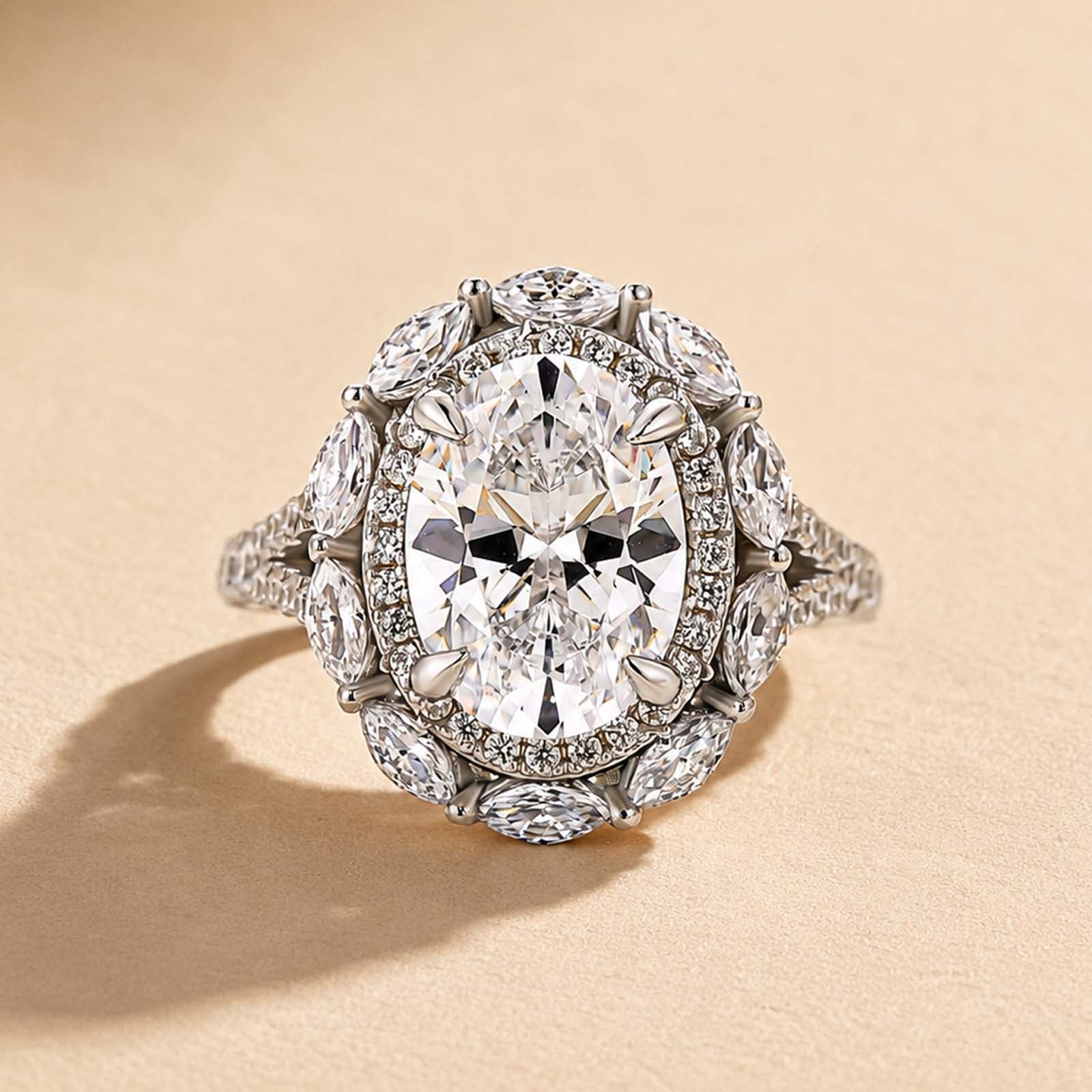 S925 3.0Ct Oval Cut Halo Engagement Ring Vintage Travel Ring In Sterling Silver