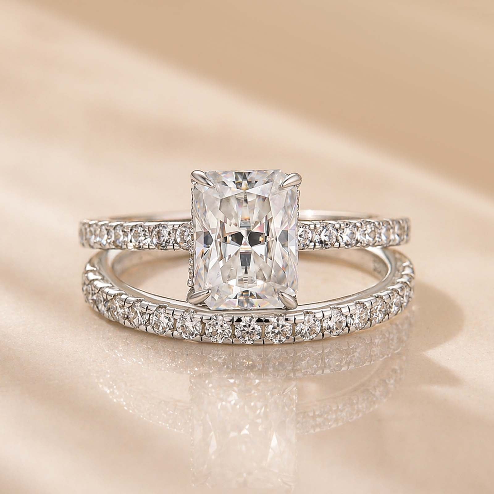 Louily Moissanite 3.5 Carat Radiant Cut Wedding Ring Set