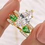 S925 2PC 4.0Ct Marquise Cut Half Eternity Engagement Ring & Green Pear Cut Enhancer Band
